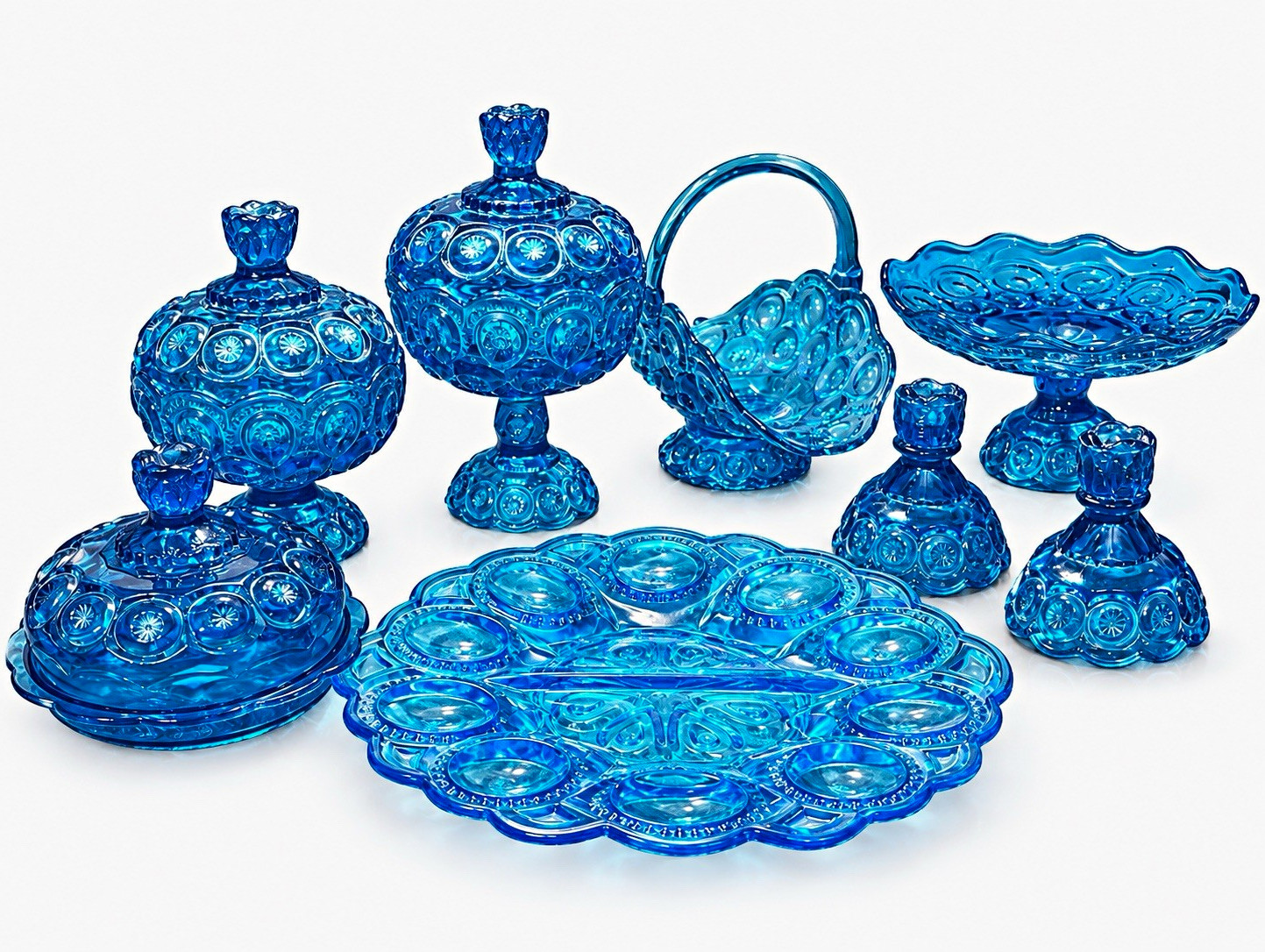 Vintage LE Smith Aqua Blue Moon and Stars 8 piece complete set Vintage LE Smith Aqua Blue Moon and Stars 8 piece complete set