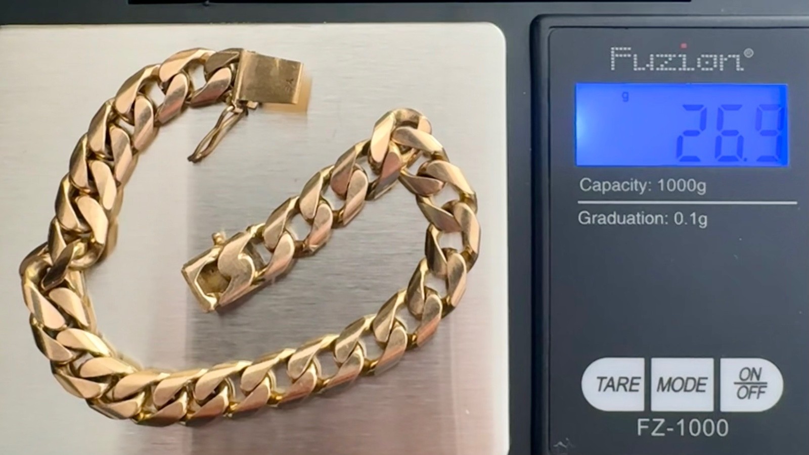 14K Yellow Gold Cuban Link Bracelet 26.9g 8in 7mm Unisex Vintage Solid Gold Nice