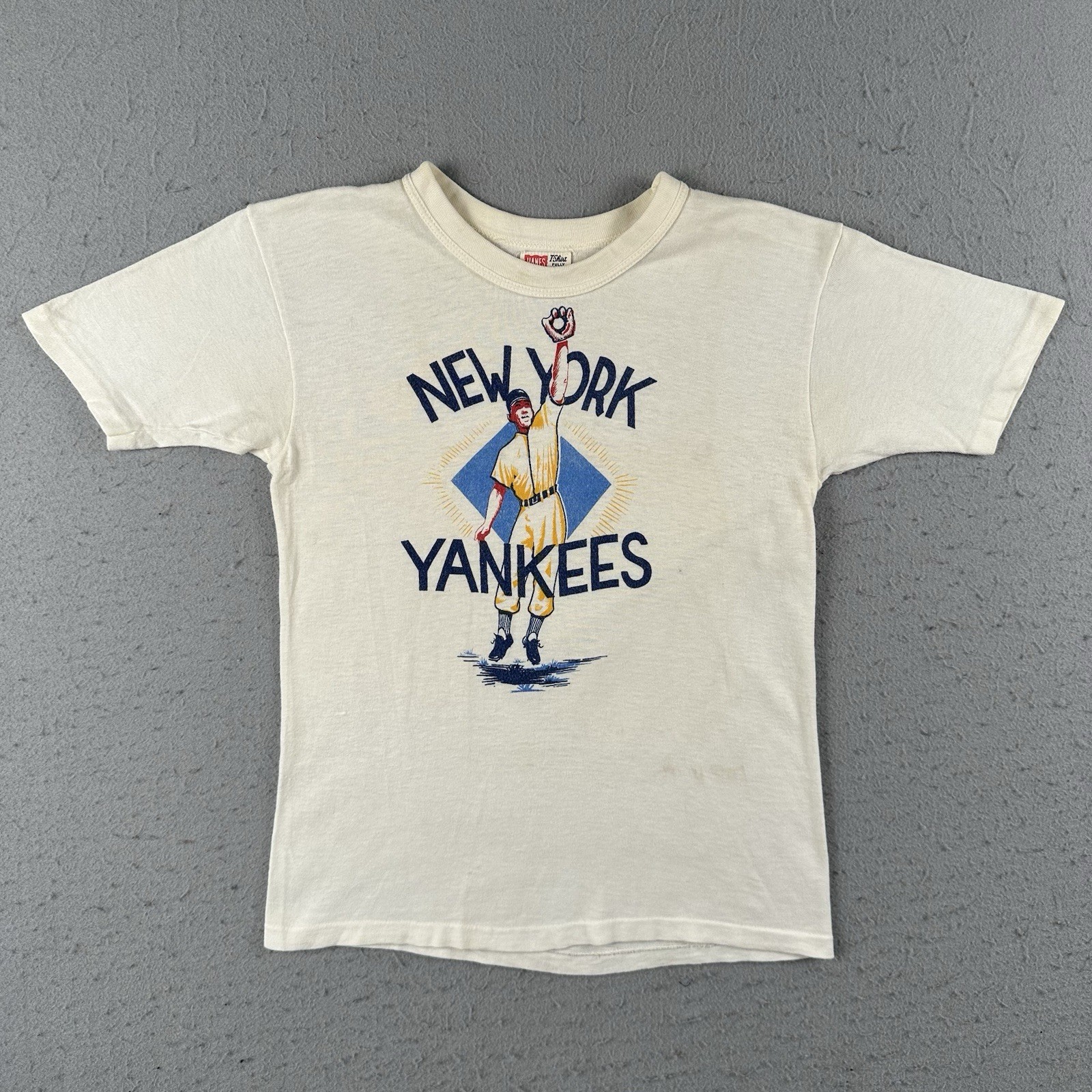 Vtg 50s 60s Hanes New York Yankees Shirt Youth 14 Baseball Mantle Single Stitch