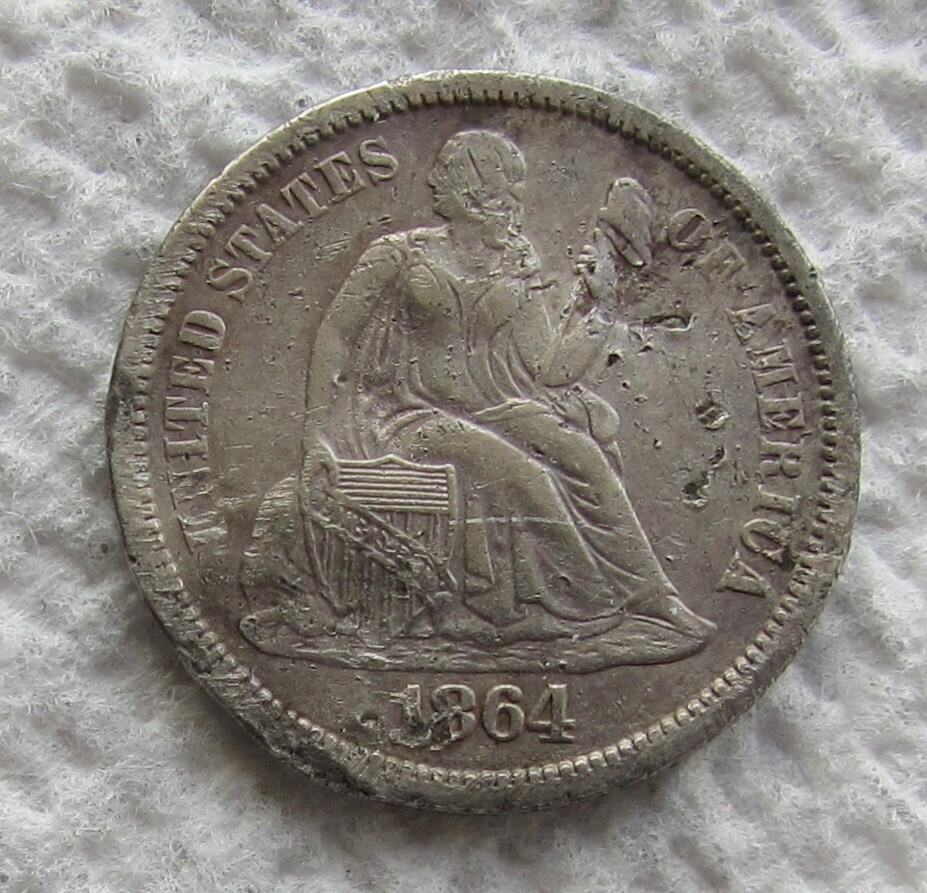 1864-S Seated Liberty Dime Rare Key Civil War Date S Mint XF Damaged Bent Filler