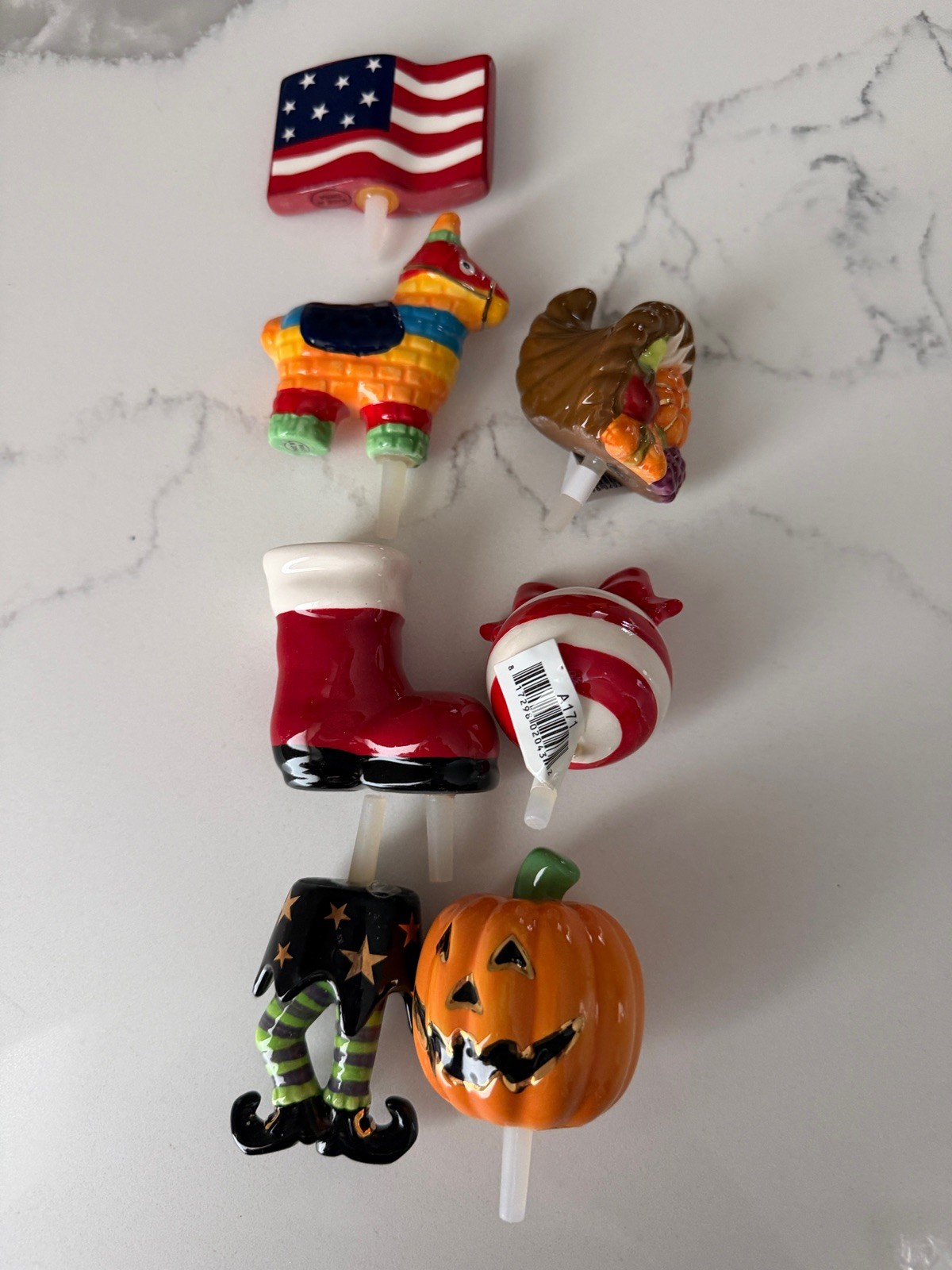 Nora Fleming Lot of 7 minis ceramic pumpkin cornucopia witch’s legs America flag Nora Fleming Lot of 7 minis ceramic pumpkin cornucopia witch’s legs America flag