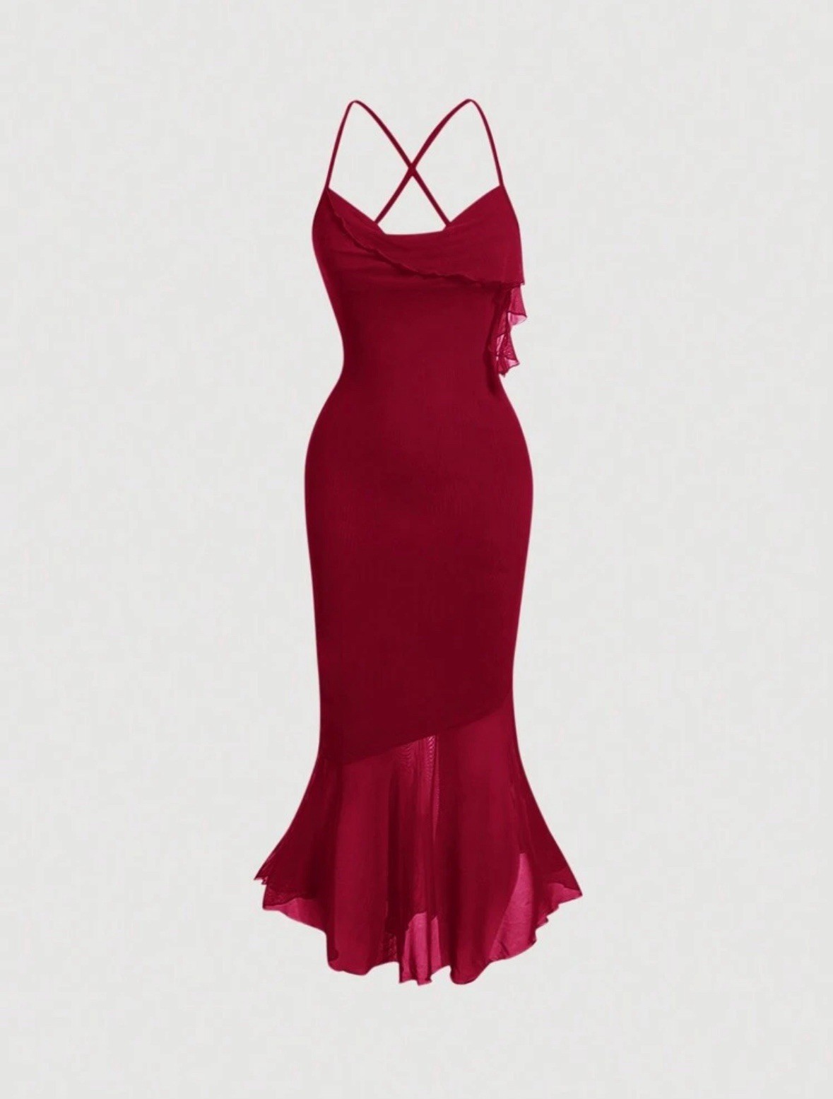 SHEIN Women Asymmetric Collar Cross Straps Slim Fit Fish Tail Halterneck Dress M SHEIN Women Asymmetric Collar Cross Straps Slim Fit Fish Tail Halterneck Dress M