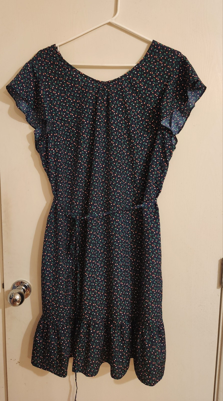 A Navy Blue Cherry Print Cynthia Dress Made by Boden. Womens XL 16-18