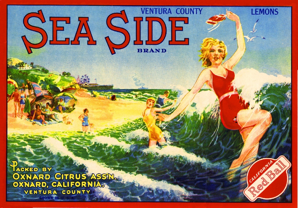 Oxnard Sea Side Bathing Beauty Beach Lemon Citrus Fruit Crate Label Art Print