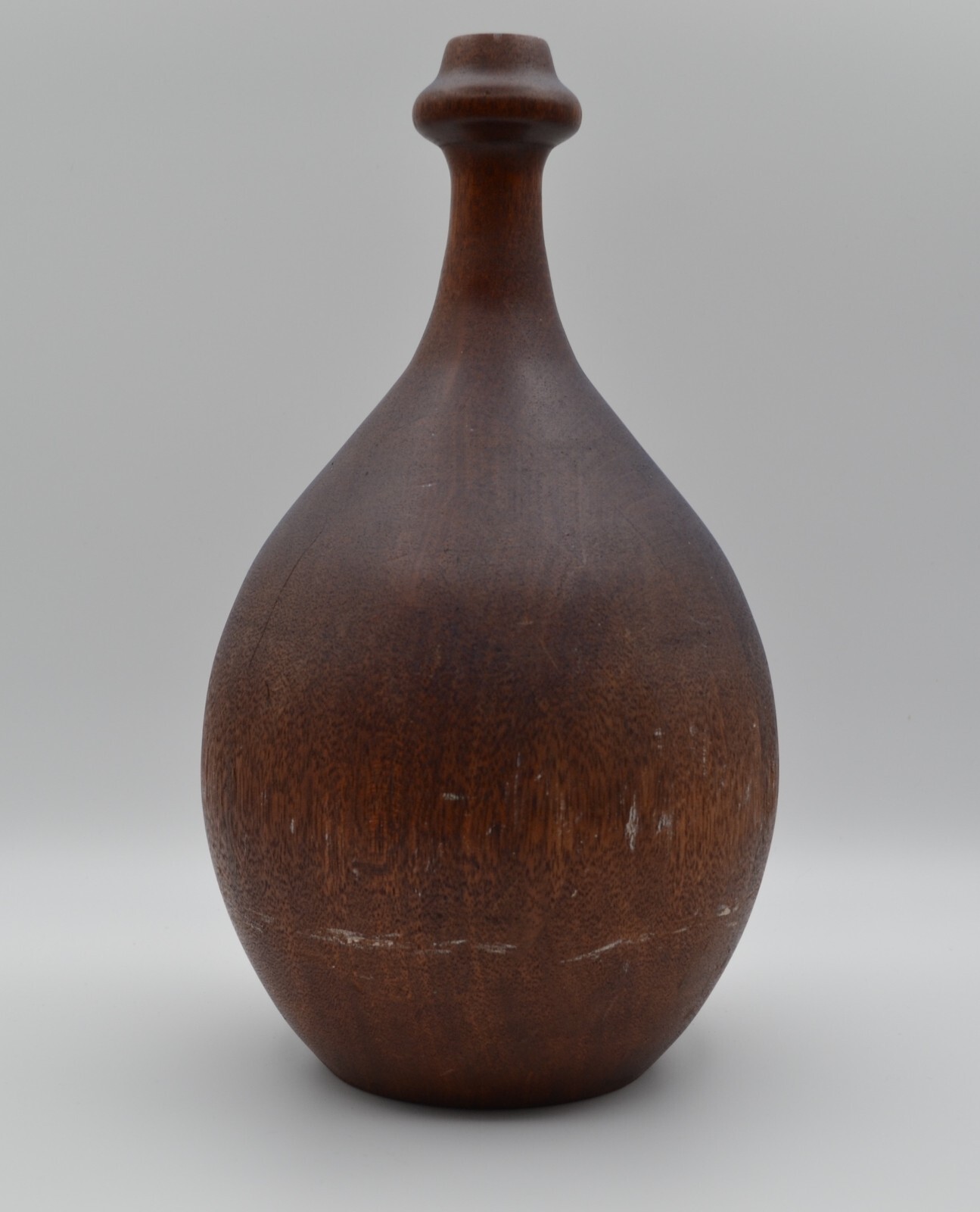 Antique Rare Hand Turned Solid Wood Vase Primitive Bulbous Bottle Decorative 12\