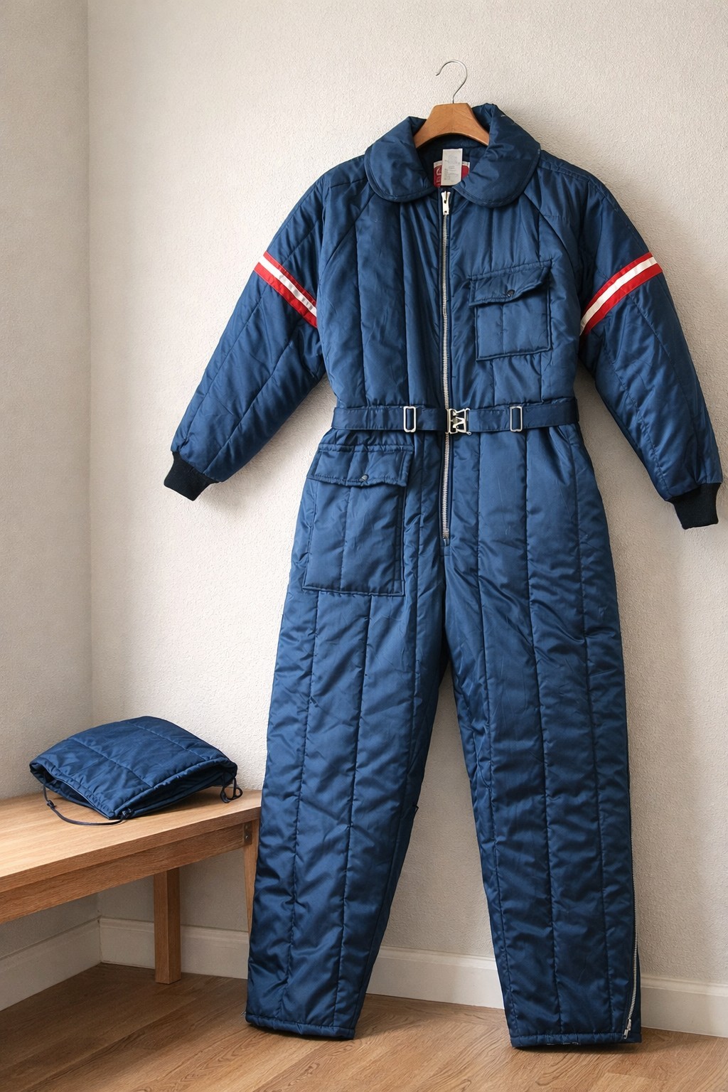 Vintage JC Penney Snowmobile Suit Mens XL Blue USA Belted Ski Snowsuit 70s 80s
