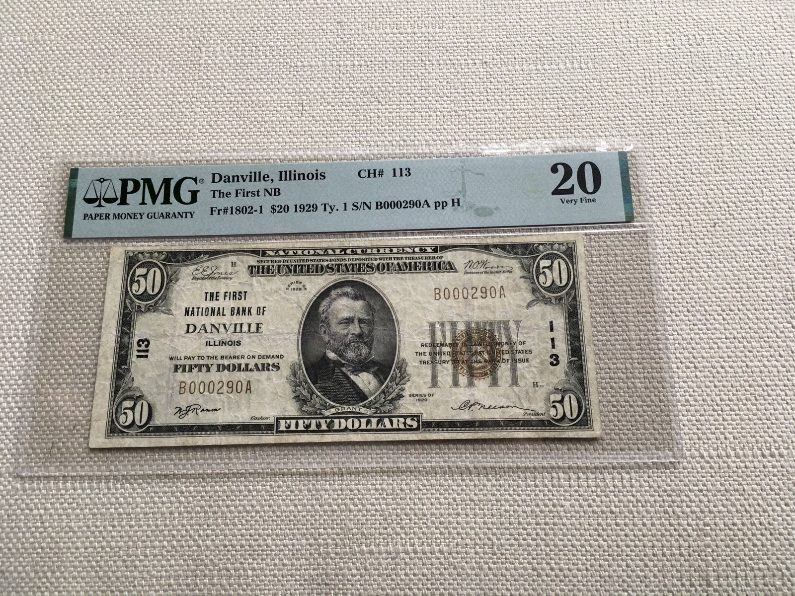 50.00 1929 national bank note Danville Illinois PMG 20 very fine