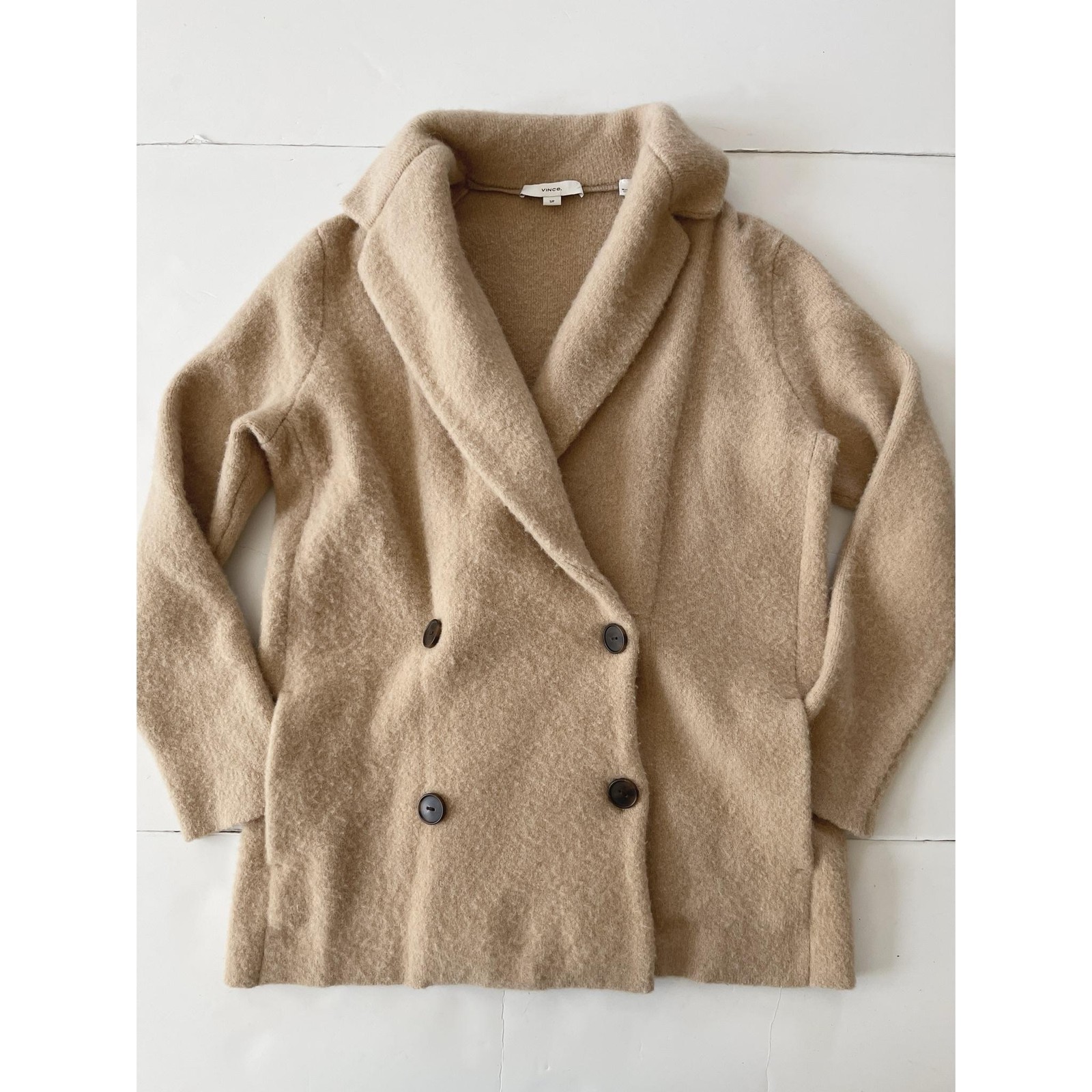 Vince Double Breasted Jacket Women S Beige Wool Alpaca Shawl Collar Buttons