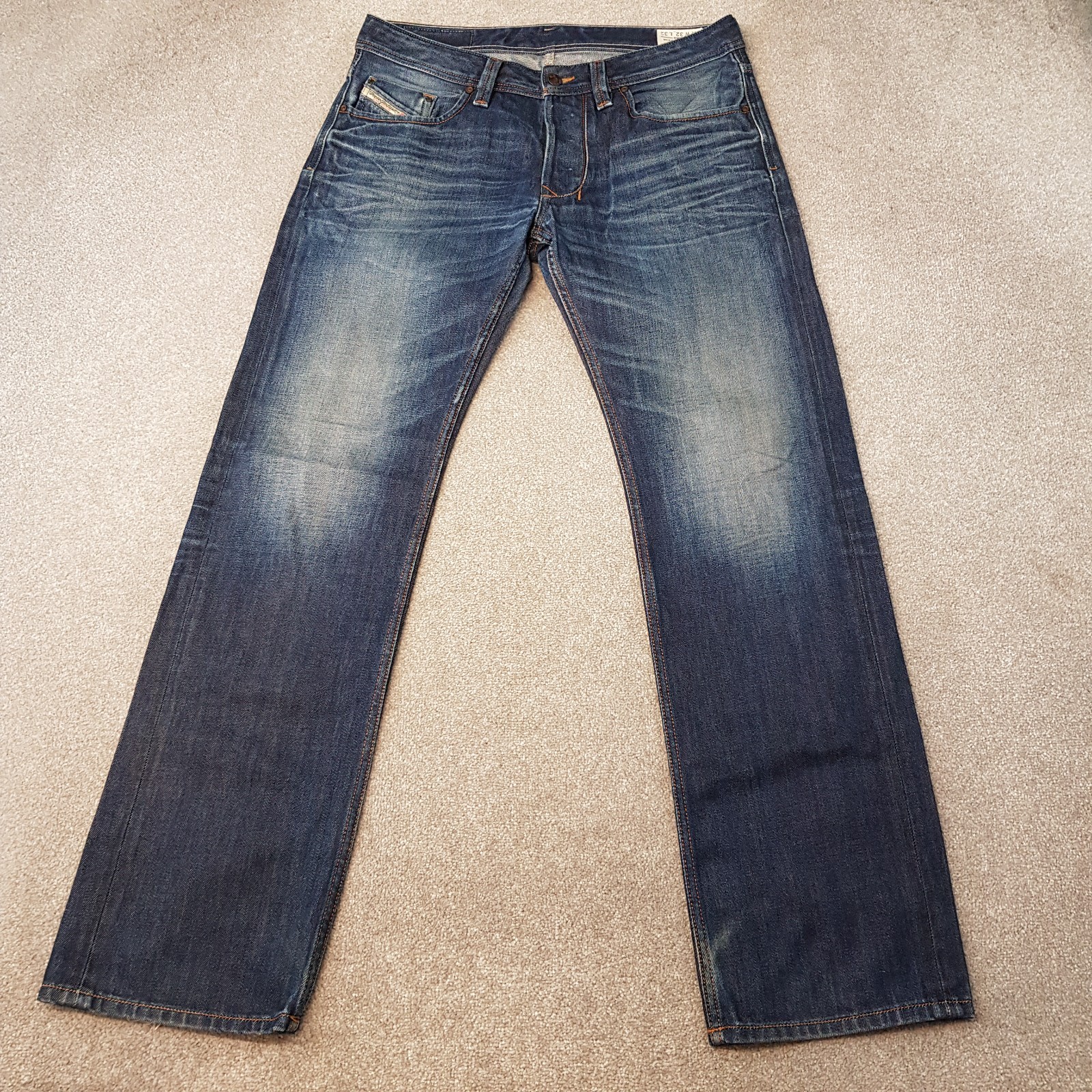 Diesel Mens Jeans 32x32 Blue Larkee 0073N Straight Indigo Wash Denim Button Fly