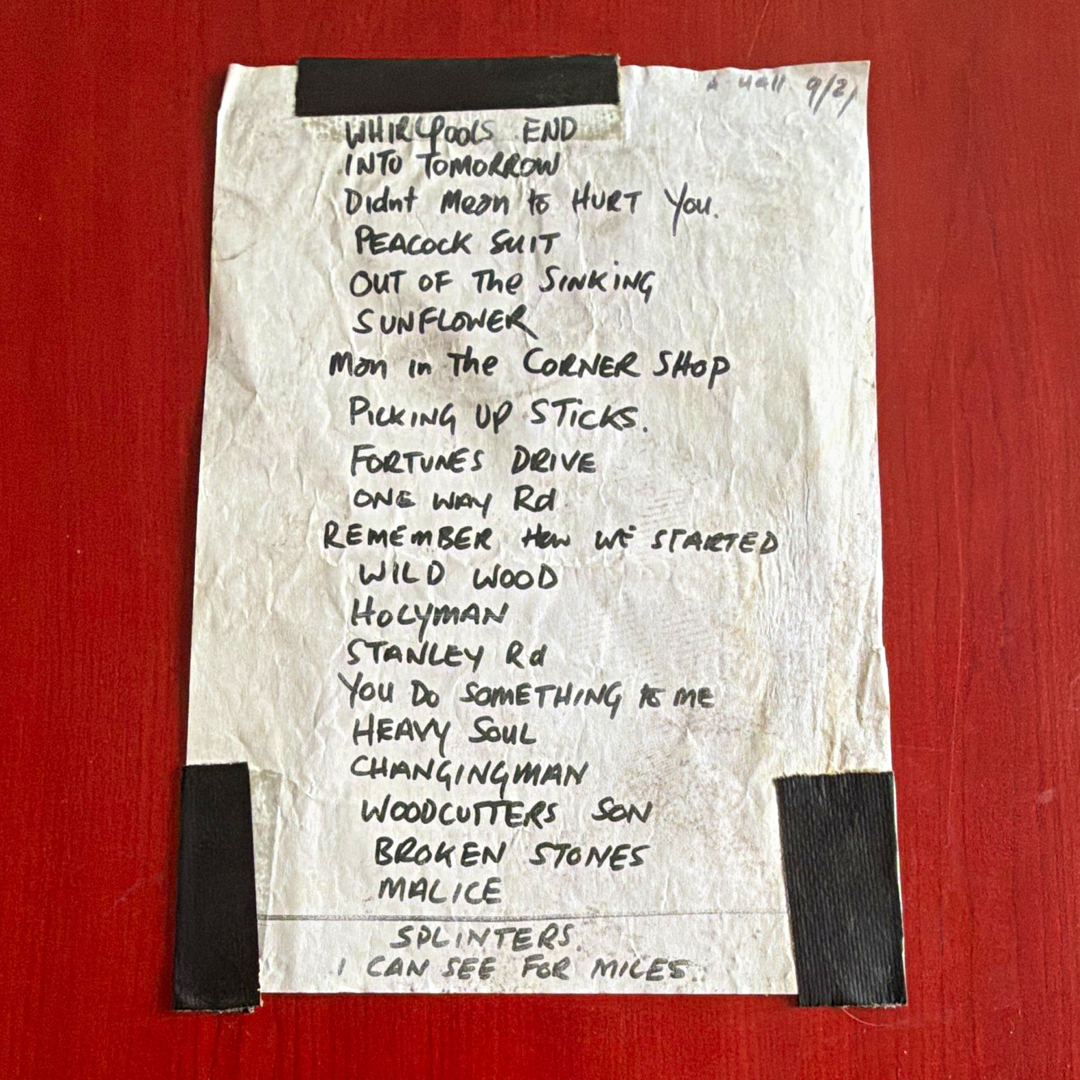 Paul Weller Handwritten Setlist Royal Albert Hall 2002 Teenage Cancer Trust