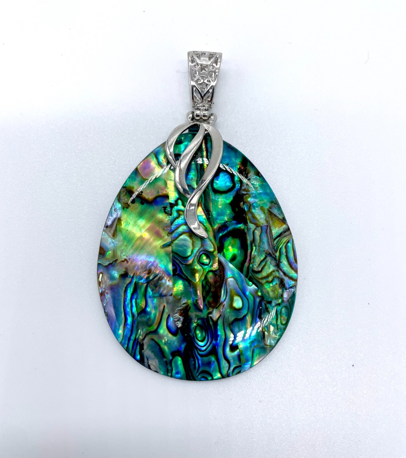Natural Abalone Paua Shell Jewelry - Stainless Steel Teardrop Pendant
