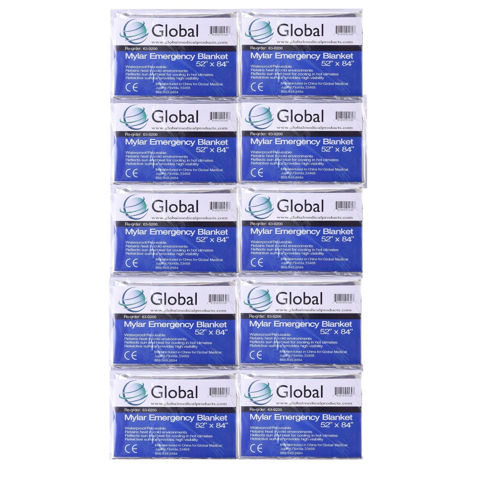 Emergency Mylar Thermal Blankets (Pack of 10), New,   Large 