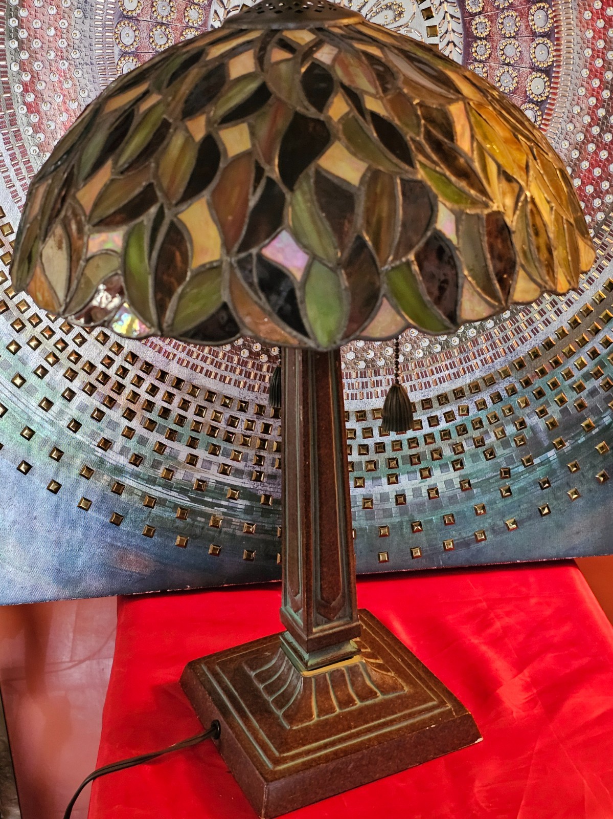 Vtg Quoizel Greenwood Tiffany-Style Table Lamps