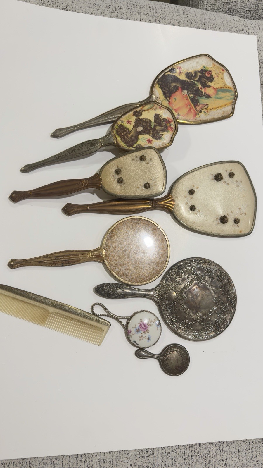 Vintage Hand Mirror Vanity Set Lot Ornate Floral Mirrors Comb Antique Style 9 Pc