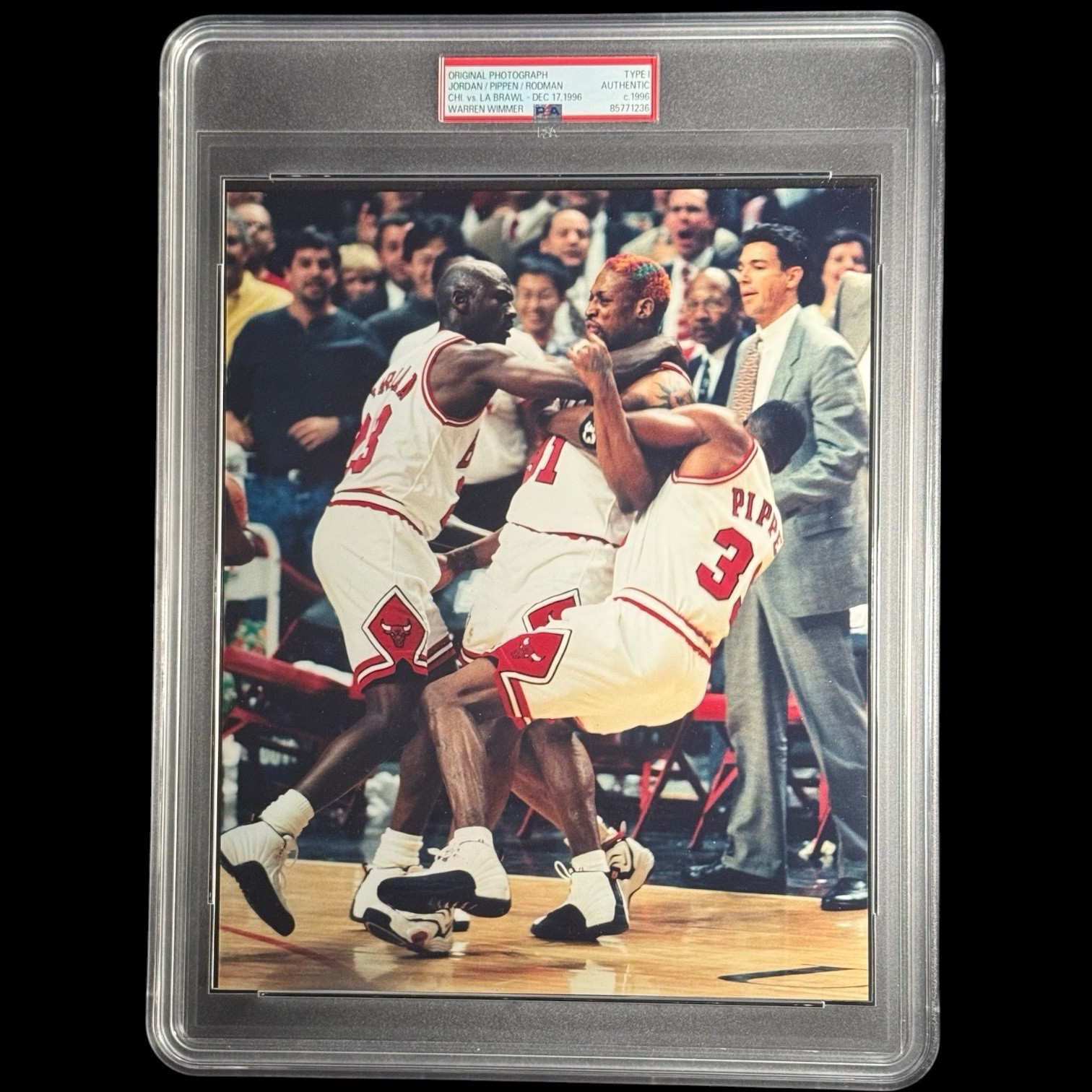 1996-Chicago Bulls-Jordan, Rodman,Pippen-LA Brawl-PSA Type 1 Photo-Warren Wimmer
