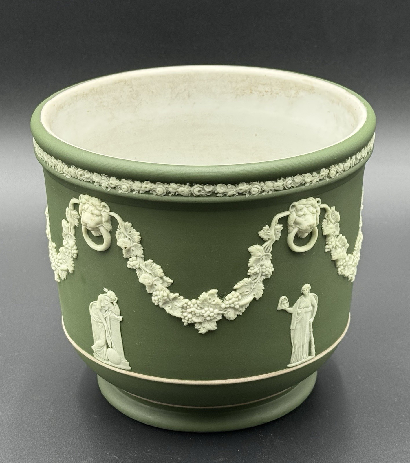 Antique 19th C. Wedgwood Japerware Sage Green Jardiniere Cache Pot England