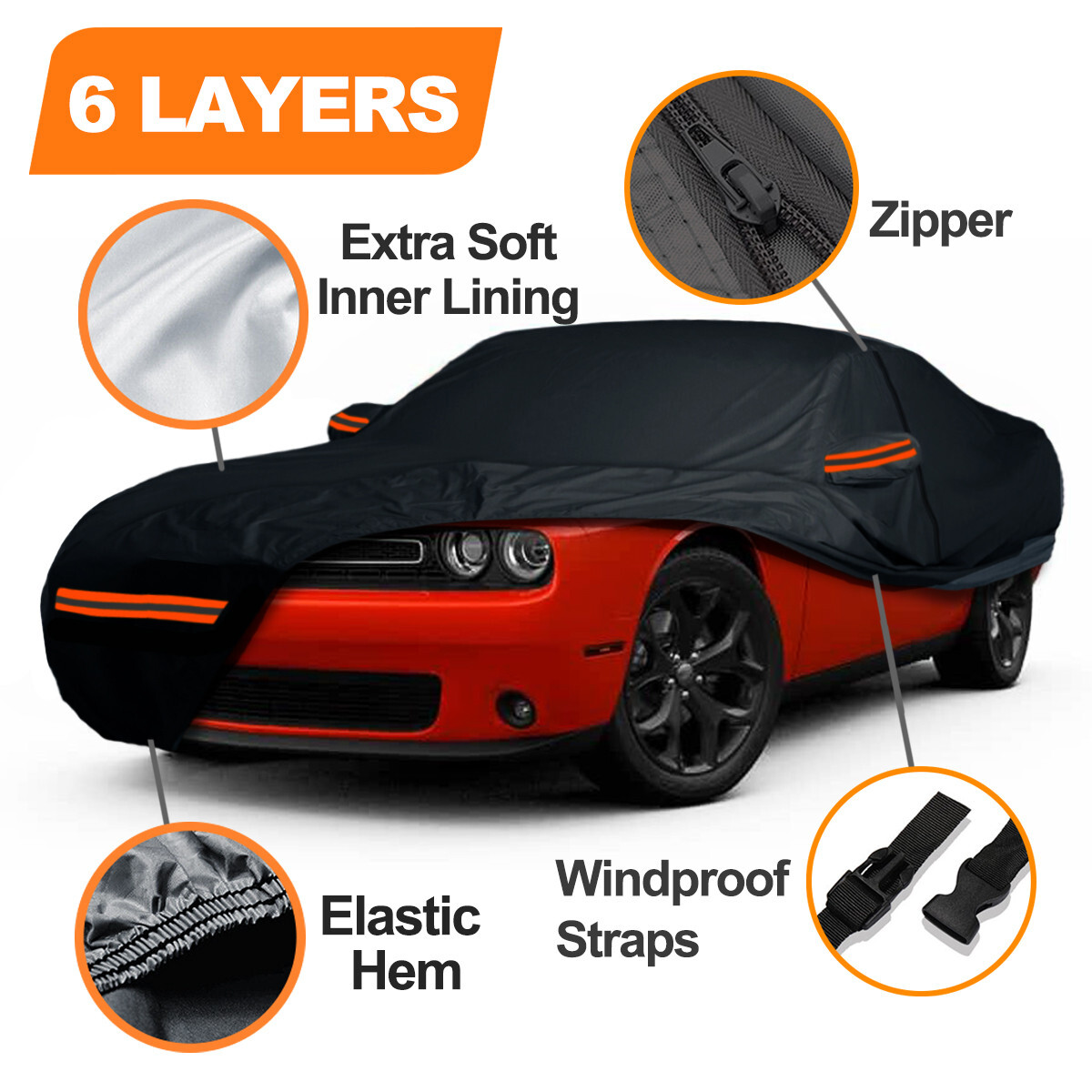 6 Layer CUSTOM FIT Dodge Challenger Car Cover Outdoor Waterproof With Entry Zip 6 Layer CUSTOM FIT Dodge Challenger Car Cover Outdoor Waterproof With Entry Zip