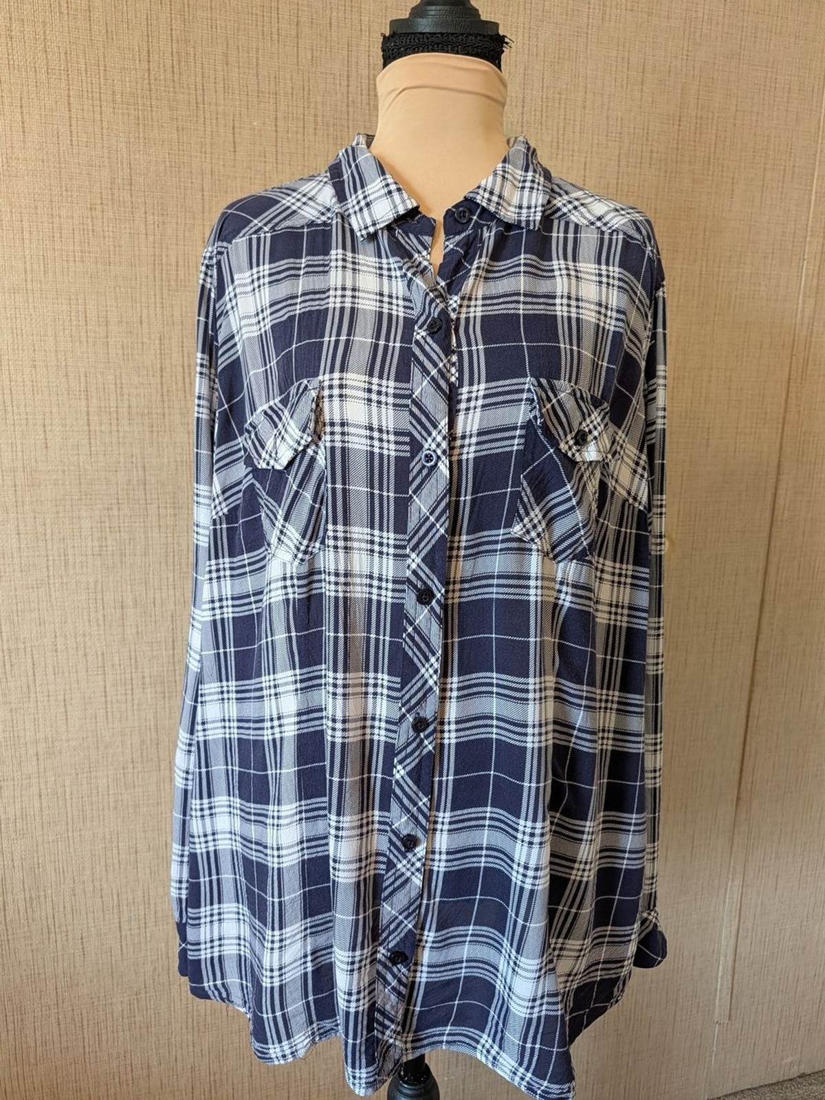 torrid Navy and White Plaid Button-Front Shirt torrid Navy and White Plaid Button-Front Shirt