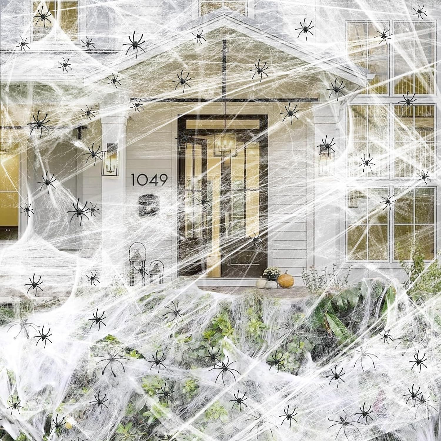 1200 Sqft Halloween Spider Webs and 50Pcs Fake Spiders Super Stretch Cobwebs Par