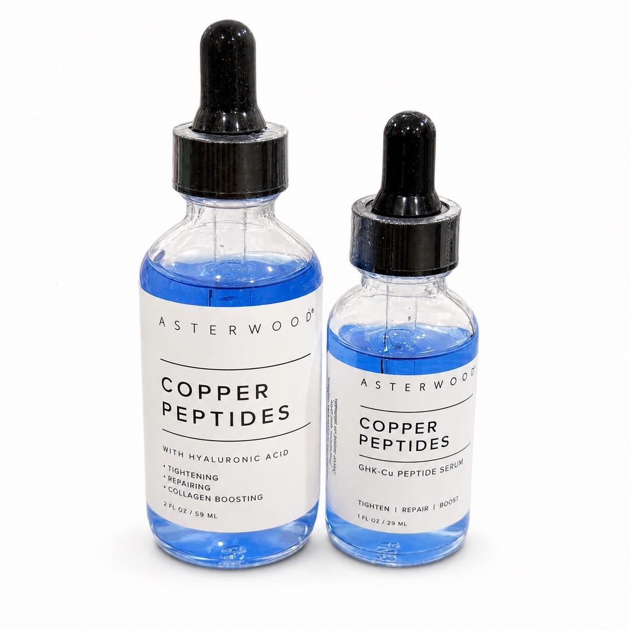 2 Pack Bundle Asterwood Copper Peptides Serum 2 oz & 1 oz Hyaluronic Acid