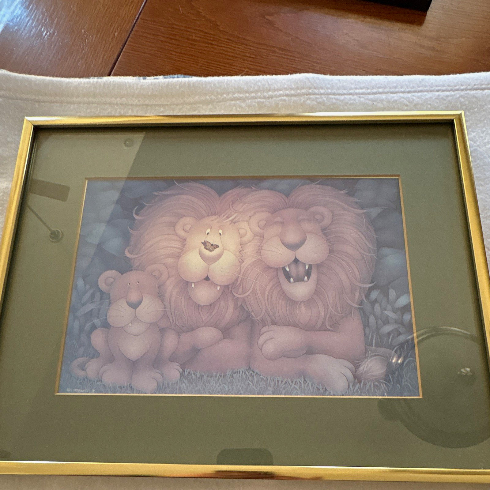 Vintage 1979 Stewart Moskowitz Lion Family Framed Pop Art Print Ted Fred Jr Rare