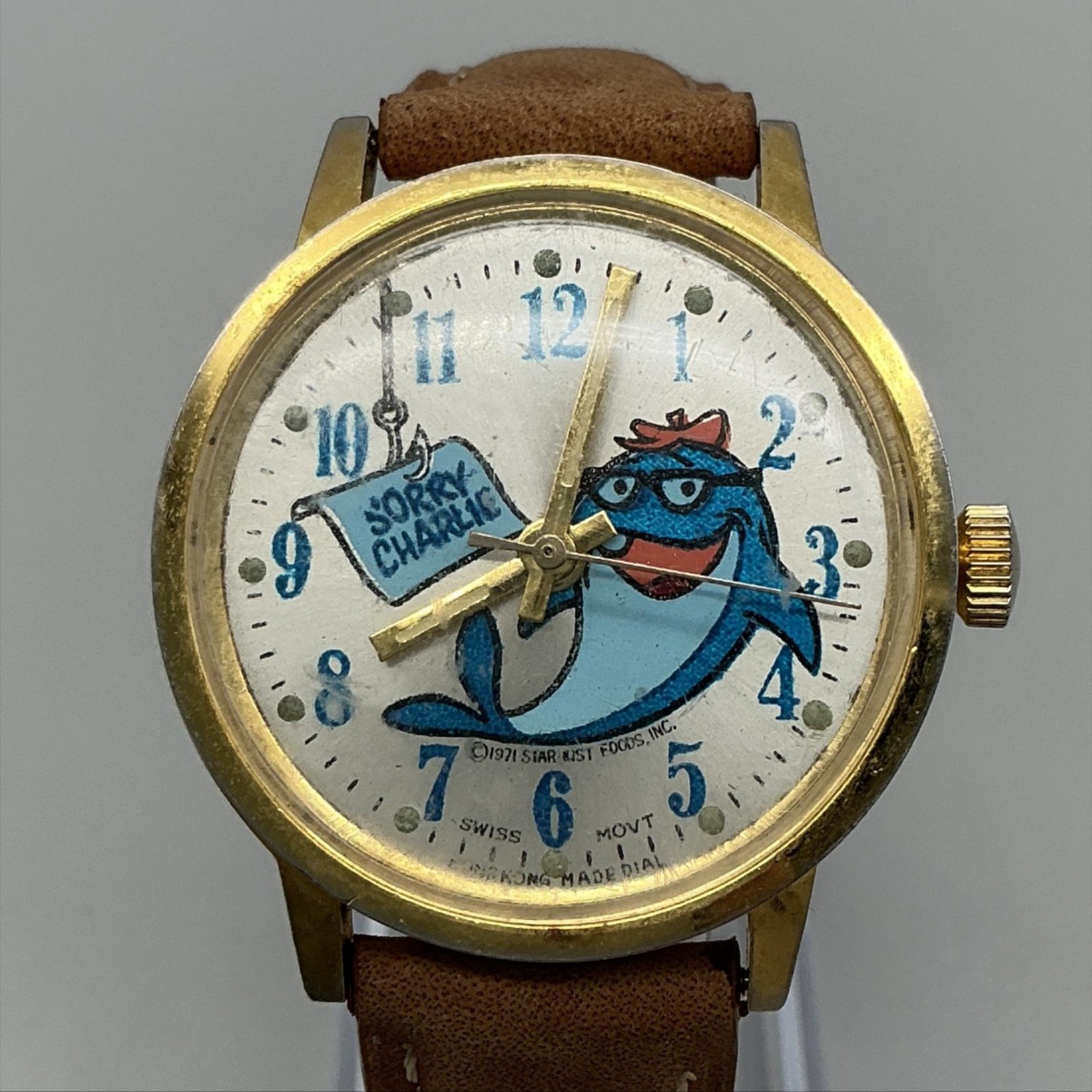Vintage Star-Kist Charlie Tuna Mens Watch 35mm Logo Dial Leather Manual Wind