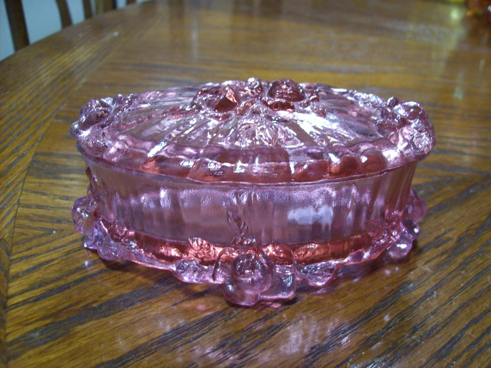 Fenton Glass Pink Cabbage Rose Trinket Box w/ Lid