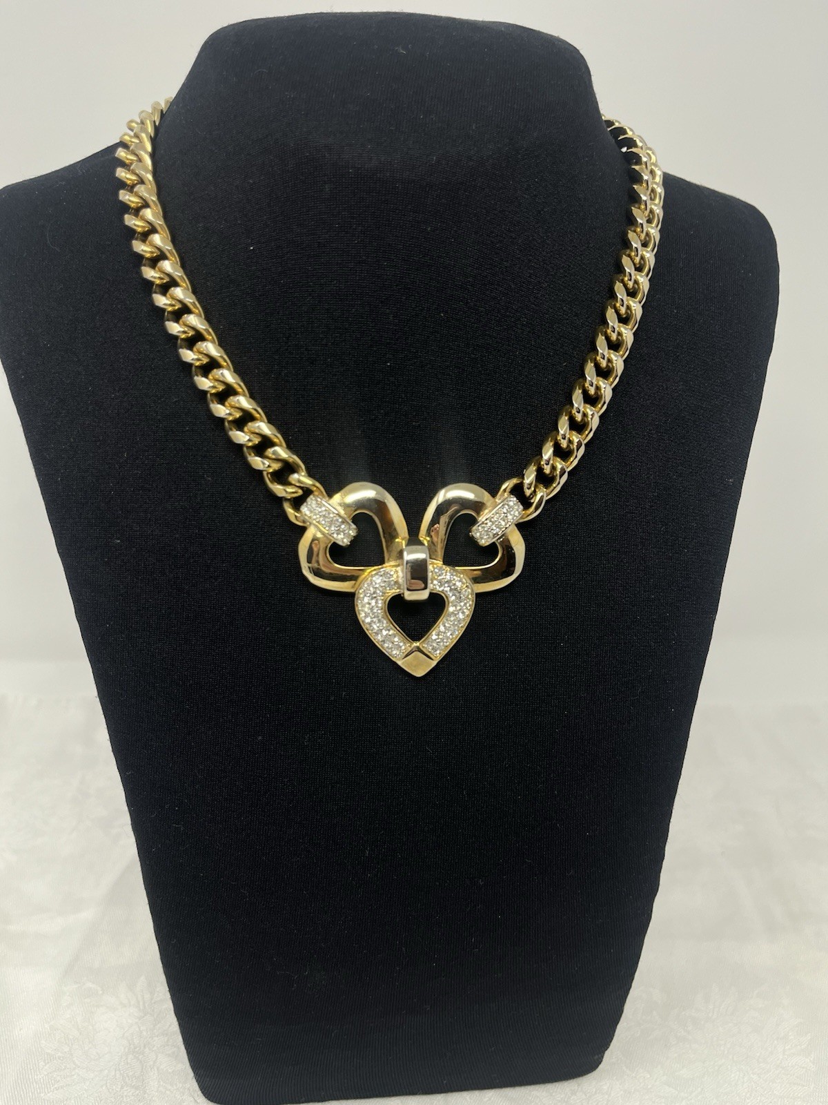 Vintage 1980s Signed Craft, Gem-Craft Gold-Tone & Crystal Necklace