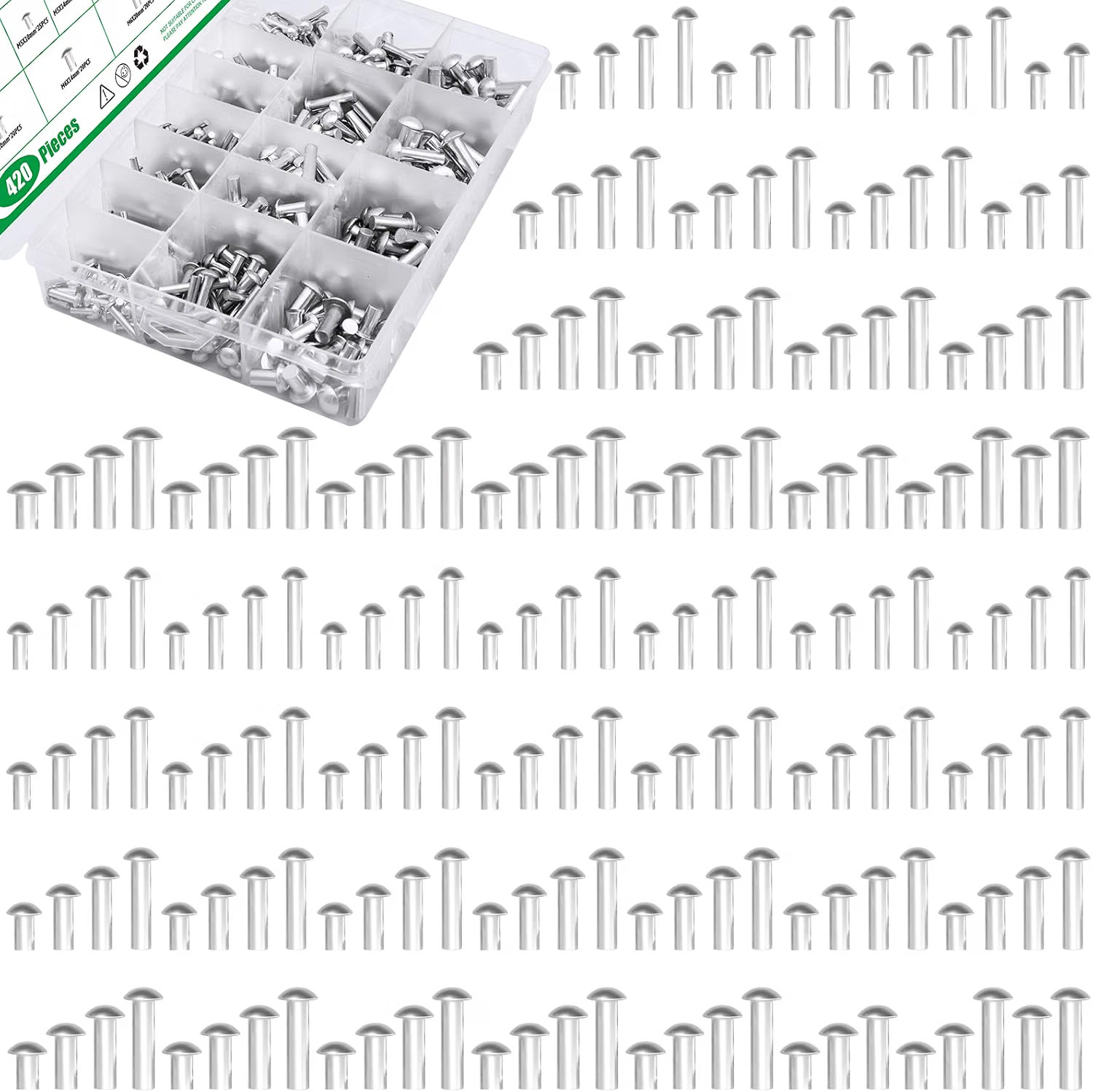 420Pcs M3 M5 M6 � 10mm 14mm 20mm 25mm Solid Aluminum Brazier Head Rivets, Hig... 420Pcs M3 M5 M6 � 10mm 14mm 20mm 25mm Solid Aluminum Brazier Head Rivets, Hig...