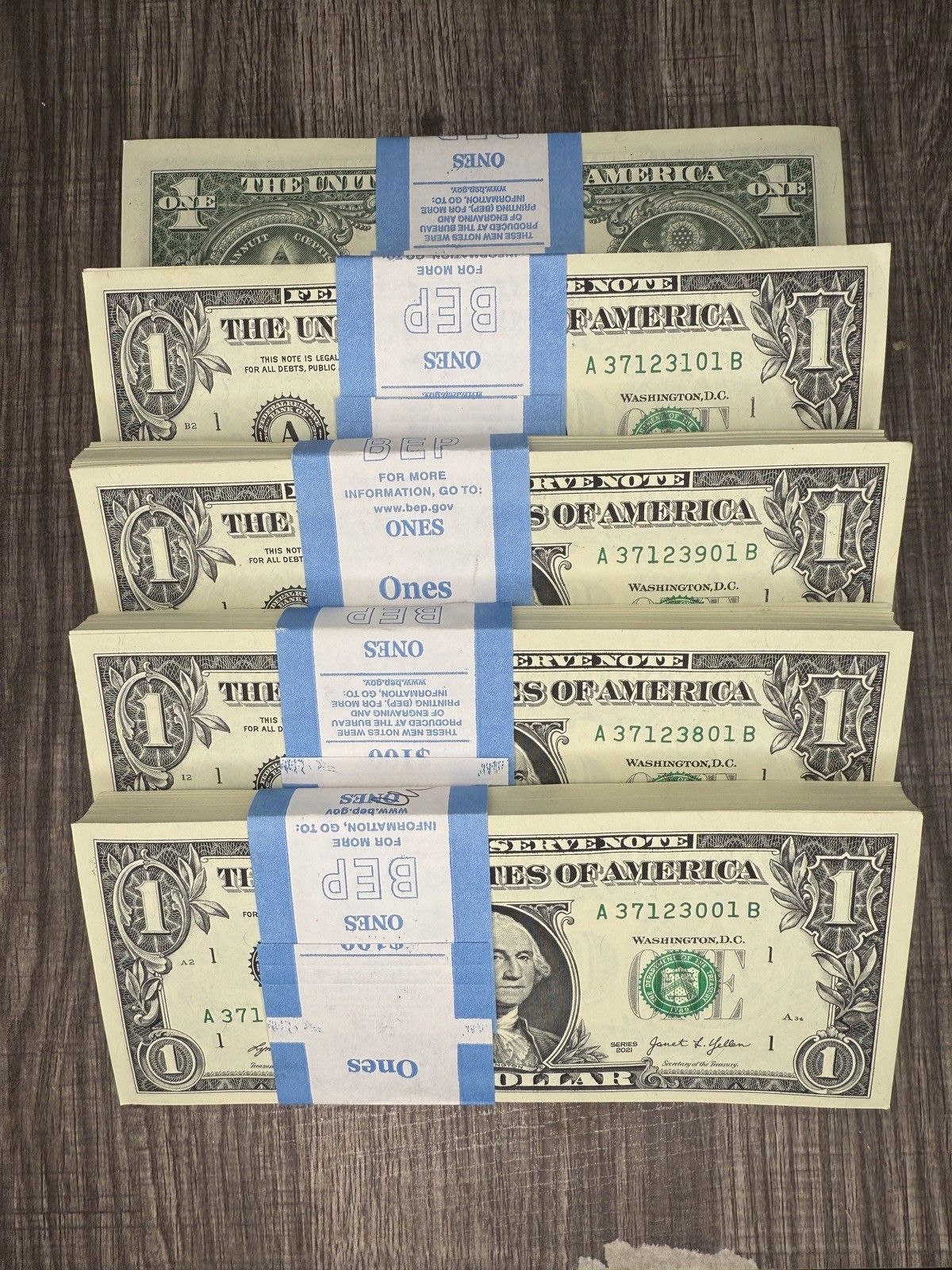 2021 U.S  One $1 Dollar Bill Consecutive Serial # Banknote Uncirculated NEW