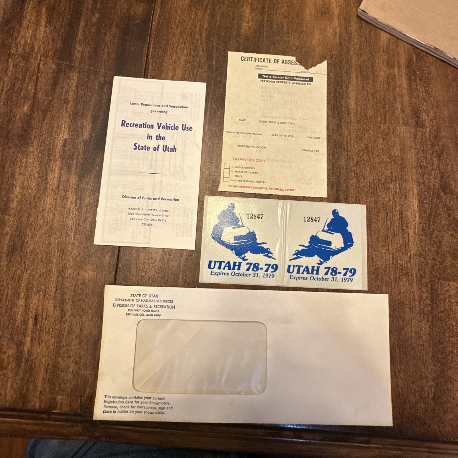 Vintage 1978-79 Utah Snowmobile Registration Decals UNUSED Pair Original Papers