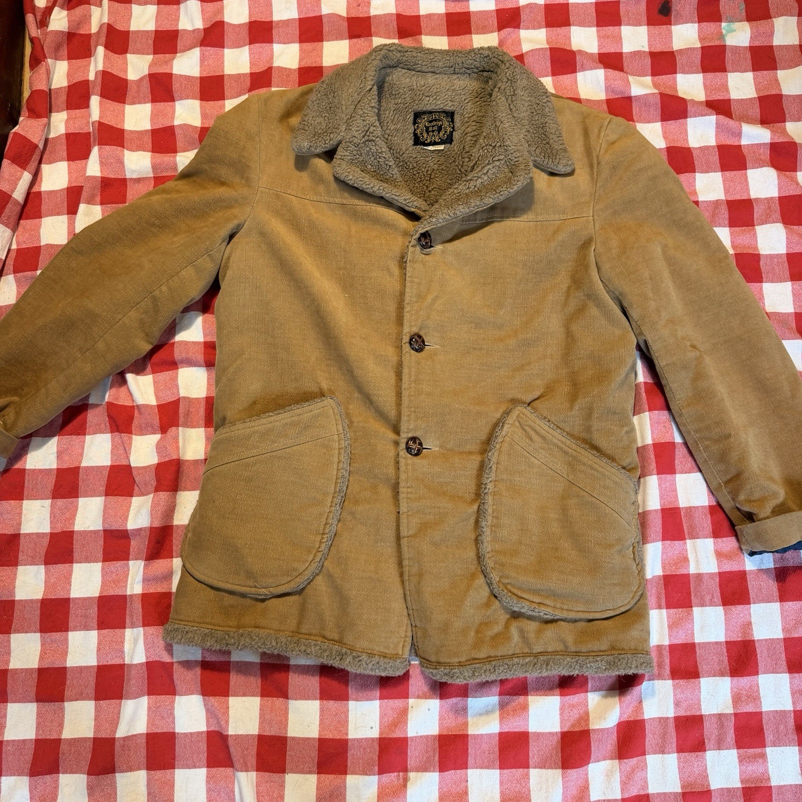 True vintage 70s Kentleigh Hall Mens Brown Corduroy Lined Button Jacket M
