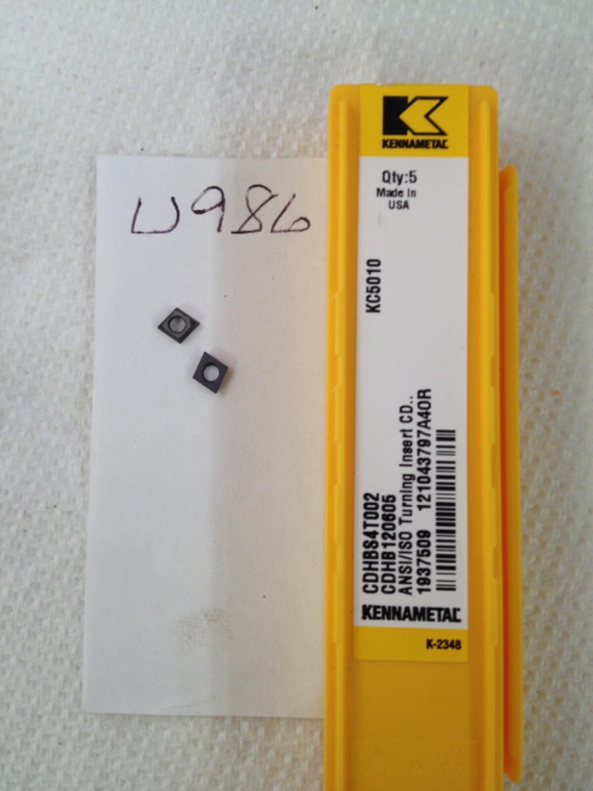 5 NEW KENNAMETAL CDHBS4T002 CARBIDE INSERTS. CDHB 120605 GRADE: KC5010.  (U986)
