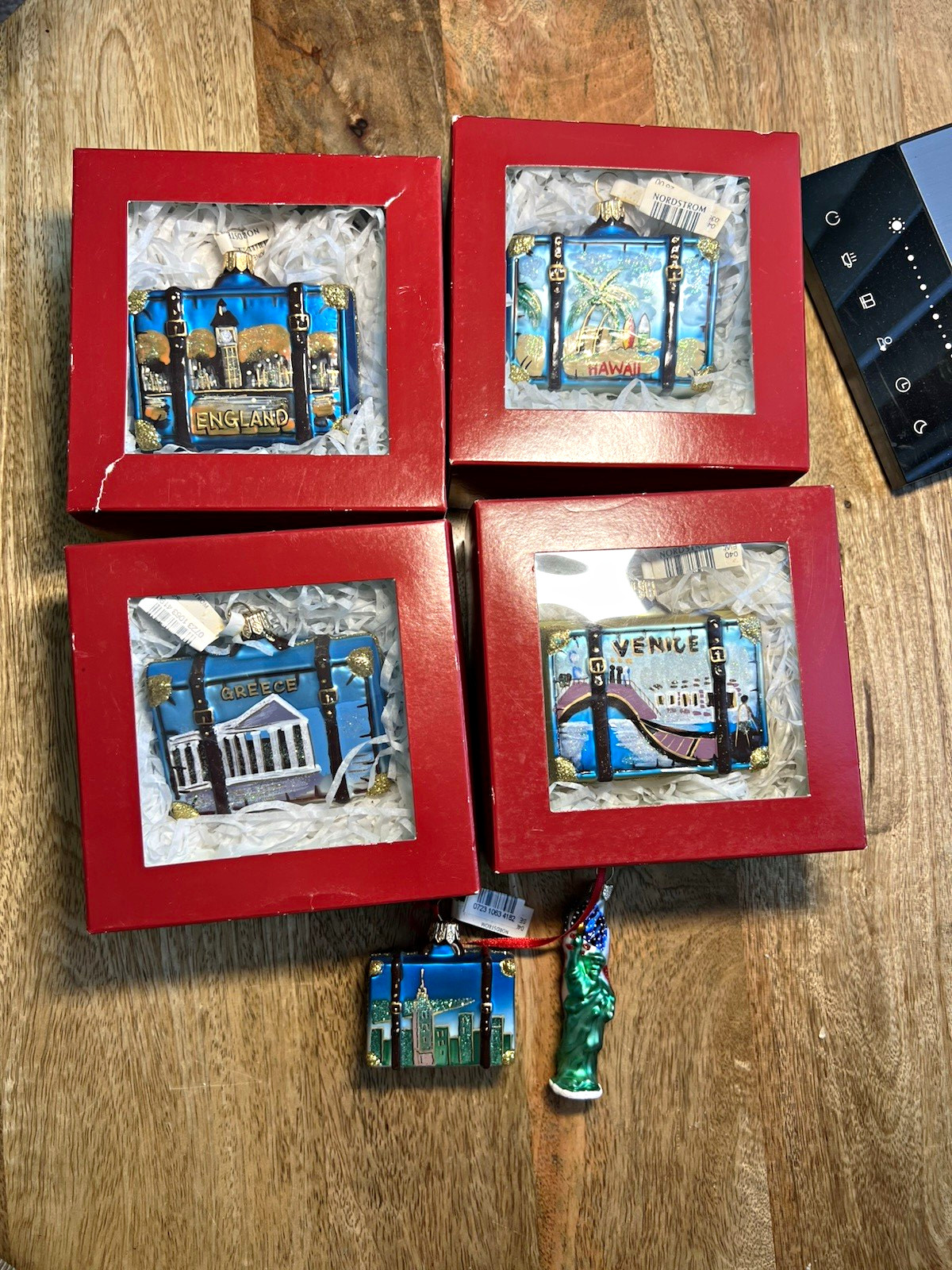 Nordstrom Glass Travel Suitcase Christmas Ornaments Lot of 6 Multicolor Hanging Nordstrom Glass Travel Suitcase Christmas Ornaments Lot of 6 Multicolor Hanging