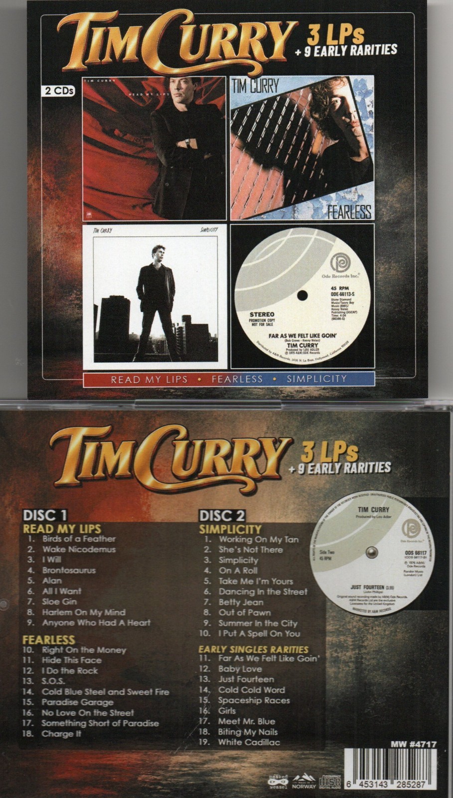 TIM CURRY READ MY LIPS/FEARLESS/SIMPLICITY + EARLY RARITIES 2 CDs IMPORT 