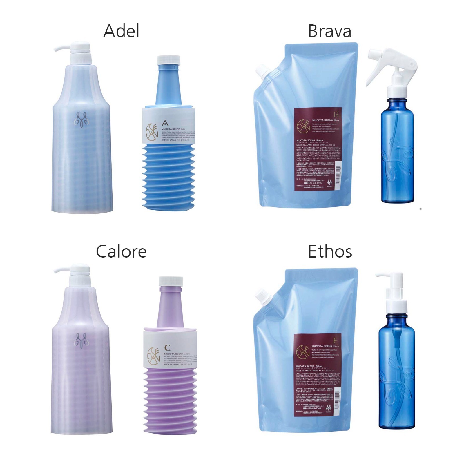 MUCOTA Scena Series Hair Treatment Adel, Brava, Calore, Ethos