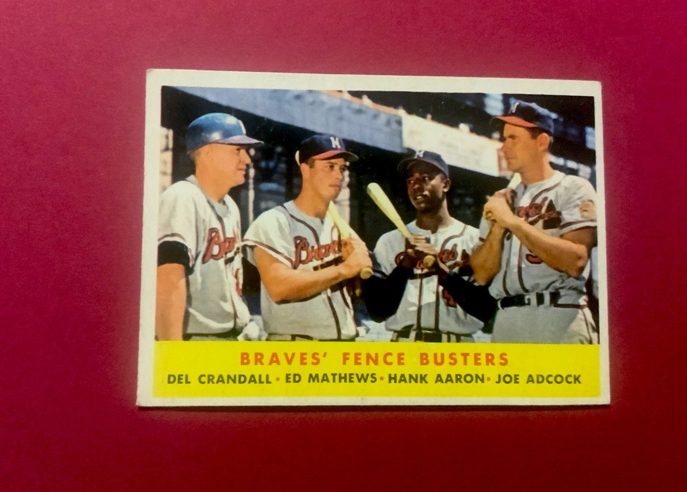 1958 Topps Baseball # 351 - BRAVES FENCE BUSTERS - HANK AARON, MATHEWS - EXC