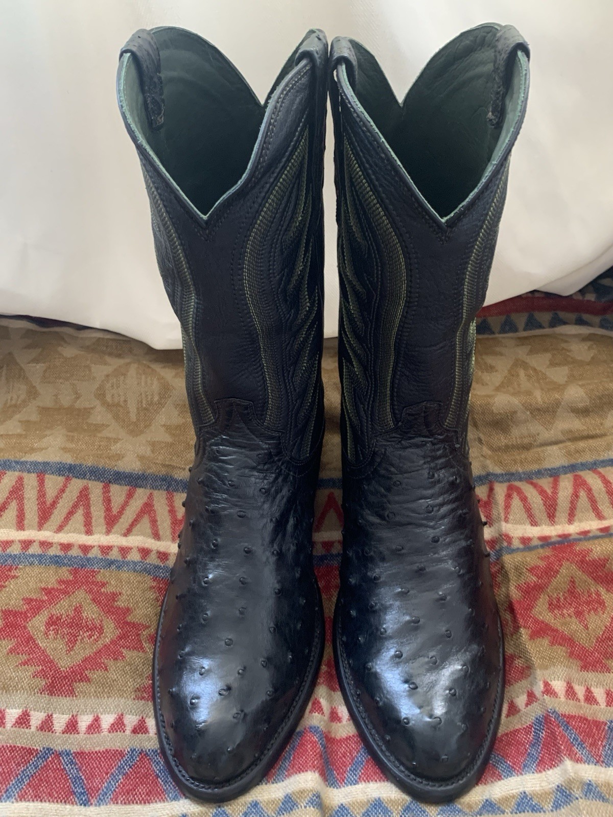 Tecovas Men\'s The Wyatt Black & Forest Green  Ostrich Boots