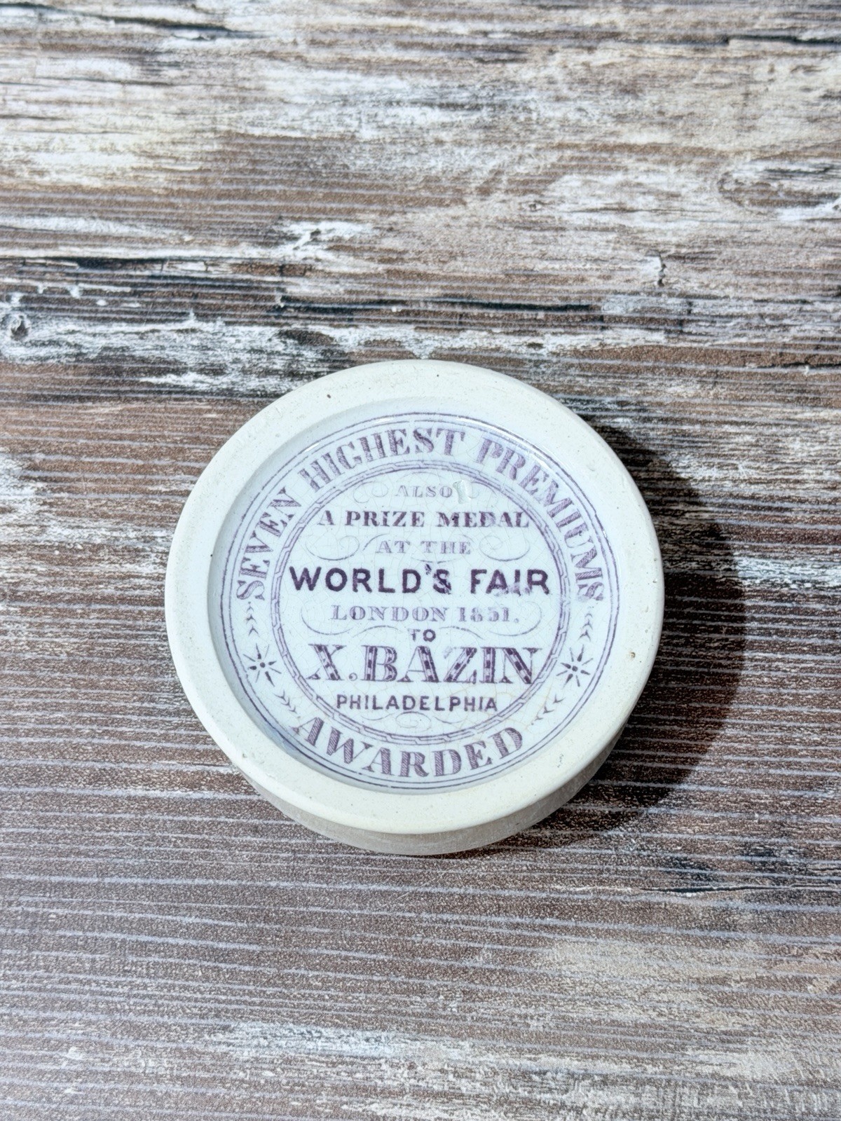 Antique 1851 World's Fair London 1851 X. Bazin Philadelphia Shaving Cream Base