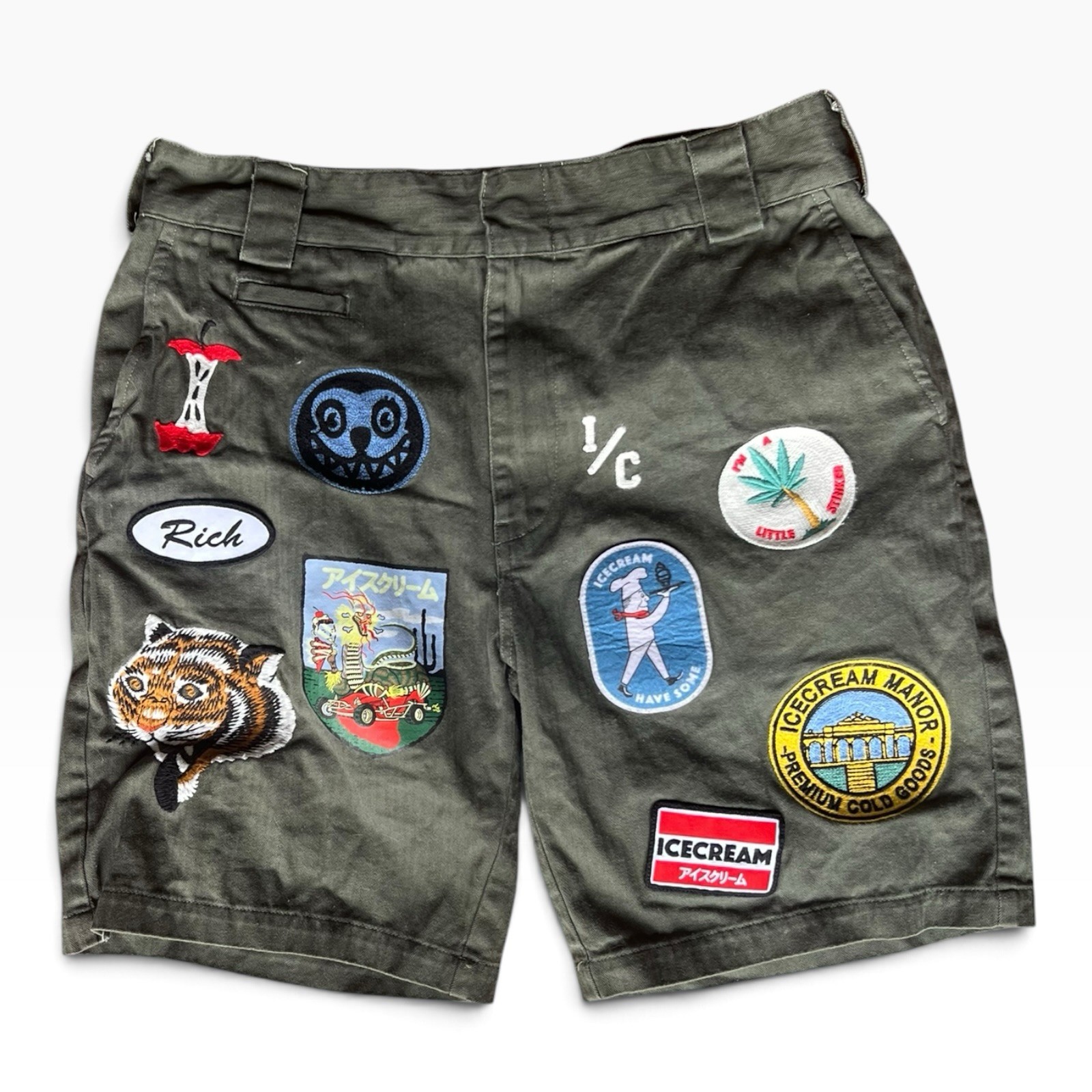 Billionaire Boys Club Ice Cream Shorts All Over Patch Camo Green Patch Size 32