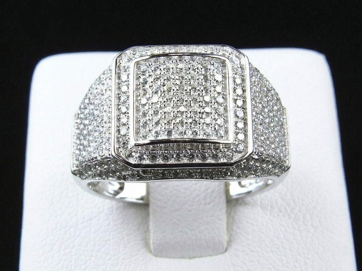 14K White Gold 2CT Round Cut Lab Created Diamond Pave Unisex Classic Ring