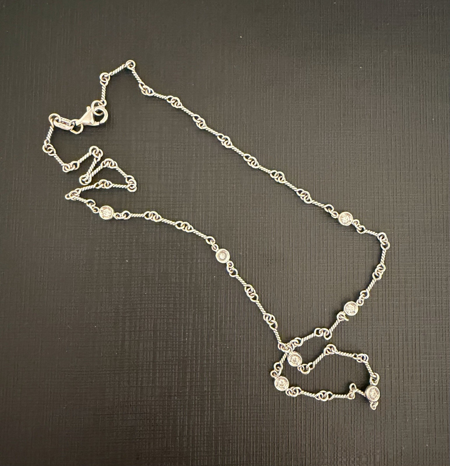 18k White Gold Roberto Coin Dog Bone Diamond Necklace Chain 16 inches