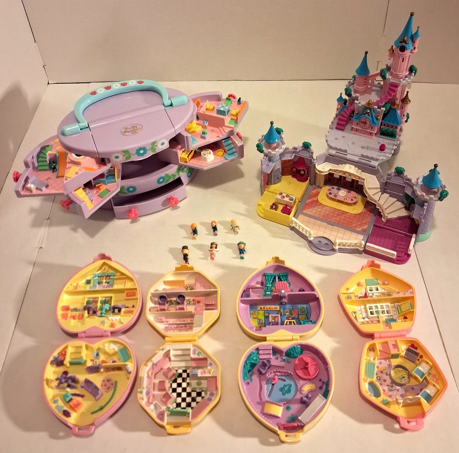 Polly Pocket Bluebird Vintage Lot Disney Castle Compacts Dolls Playsets 