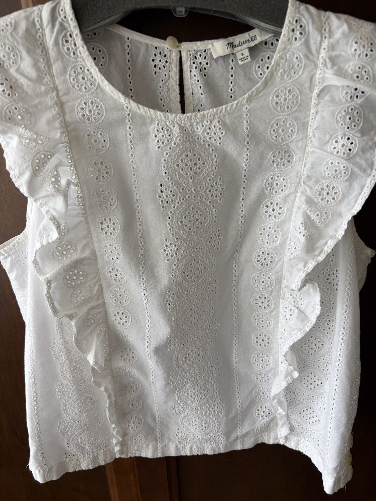 Madewell White Eyelet Bellflower Ruffle Sleeveless Top Women’s Size Small