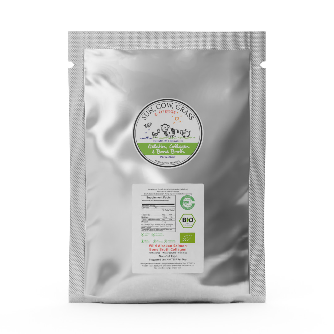 Wild Alaskan Salmon Bone Broth Powder - Pure Protein Organics 5LB Unflavored Wild Alaskan Salmon Bone Broth Powder - Pure Protein Organics 5LB Unflavored
