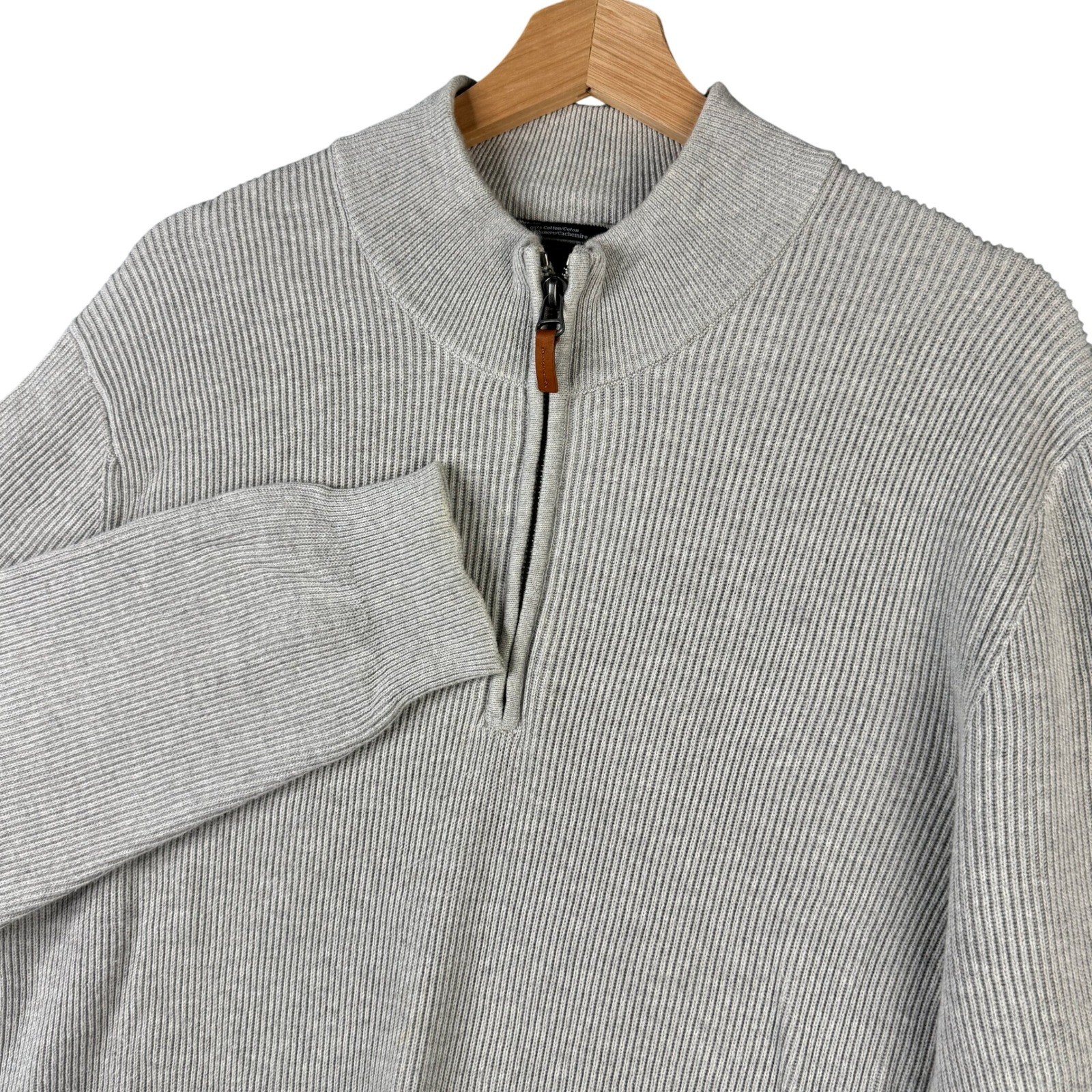 Nordstrom Men\'s Shop Gray Cotton Cashmere Ribbed Quarter Zip Sweater XL