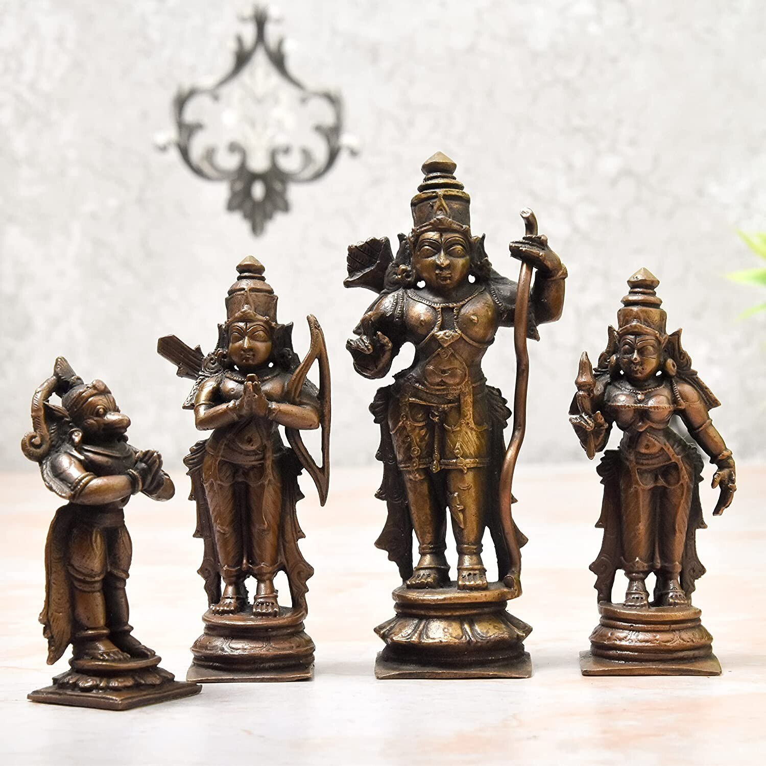 Antique Handmade Copper Lord Ram Parivar Idol Figurine Statue Rich Patina 4.5''