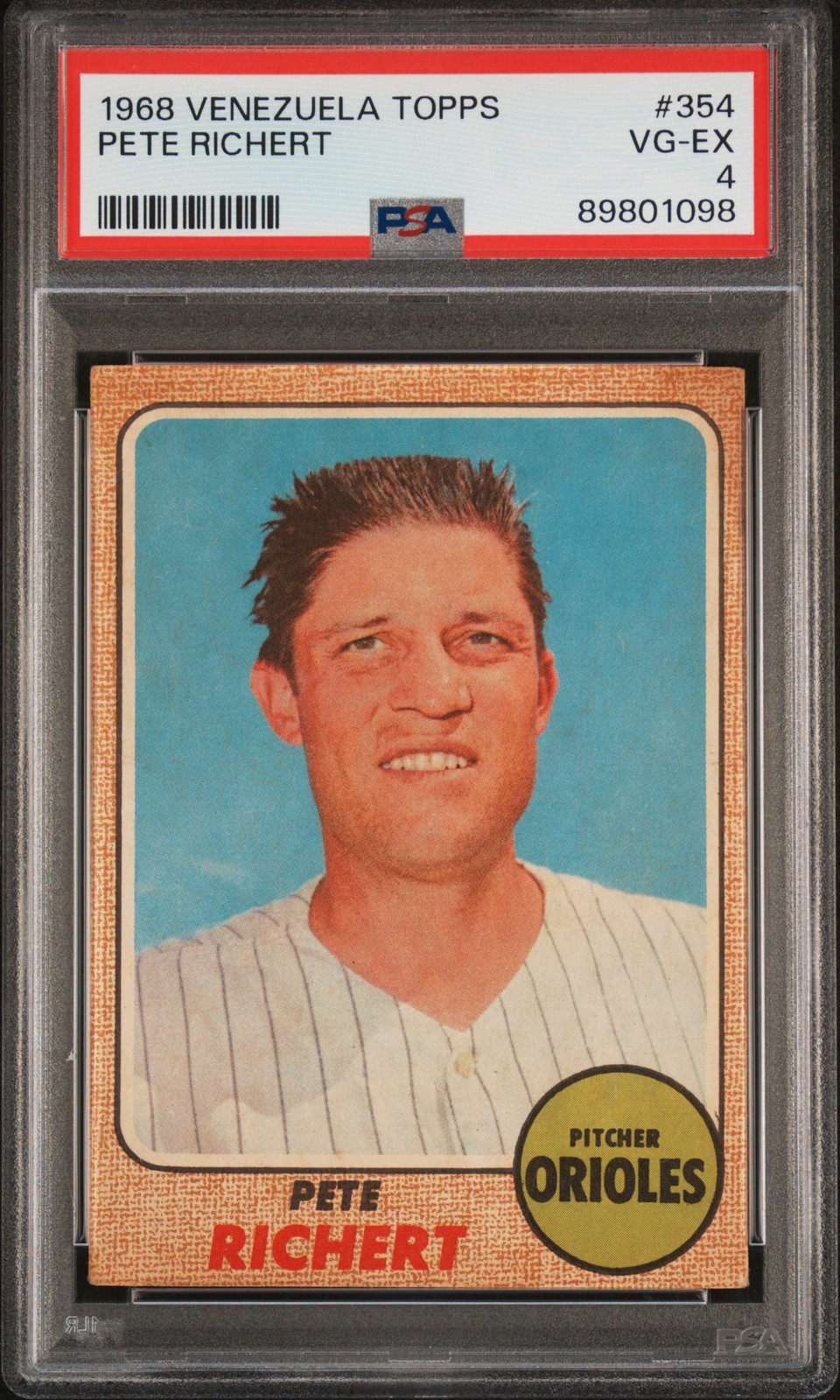 1968 Venezuela Topps Pete Richert PSA 4 Pop 2, Only 2 Higher #354 Venezuelan 1968 Venezuela Topps Pete Richert PSA 4 Pop 2, Only 2 Higher #354 Venezuelan