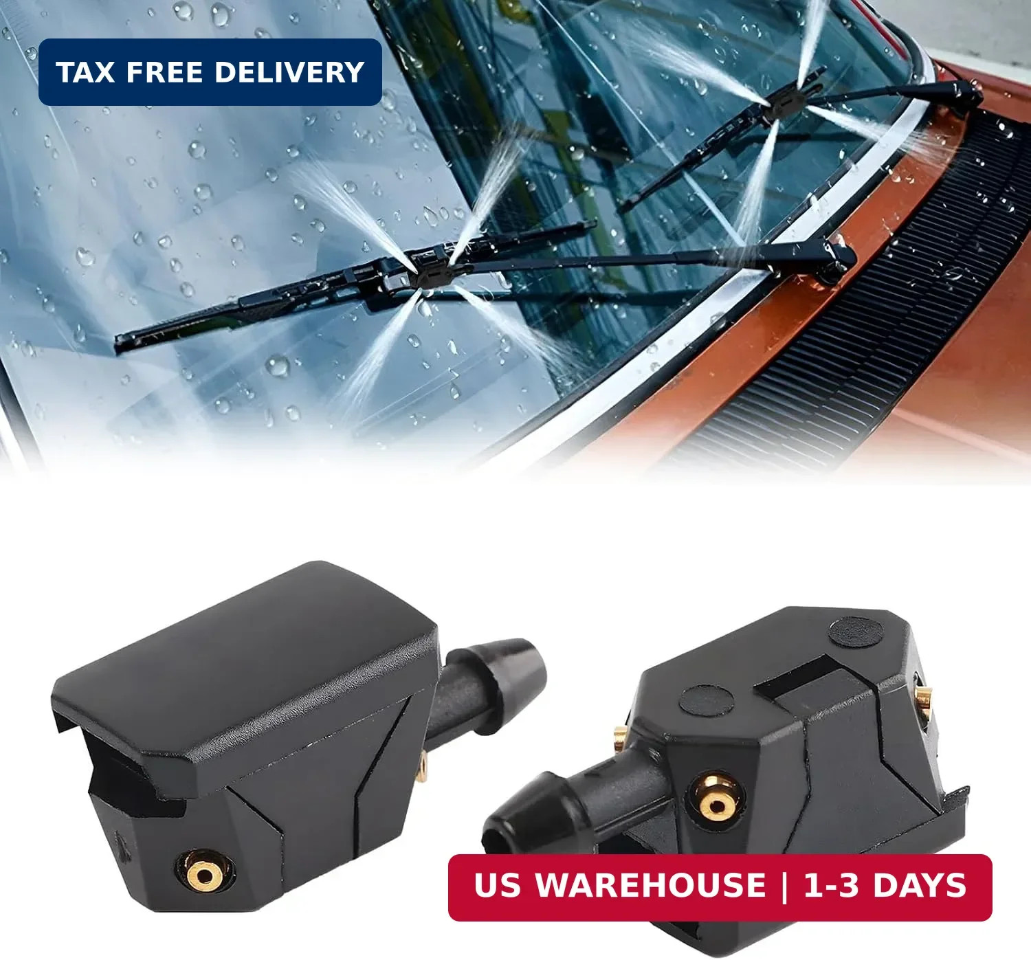2PCS Front Windshield Washer Nozzles, 4 Holes Spray Jet Windshield Arm Mounted W