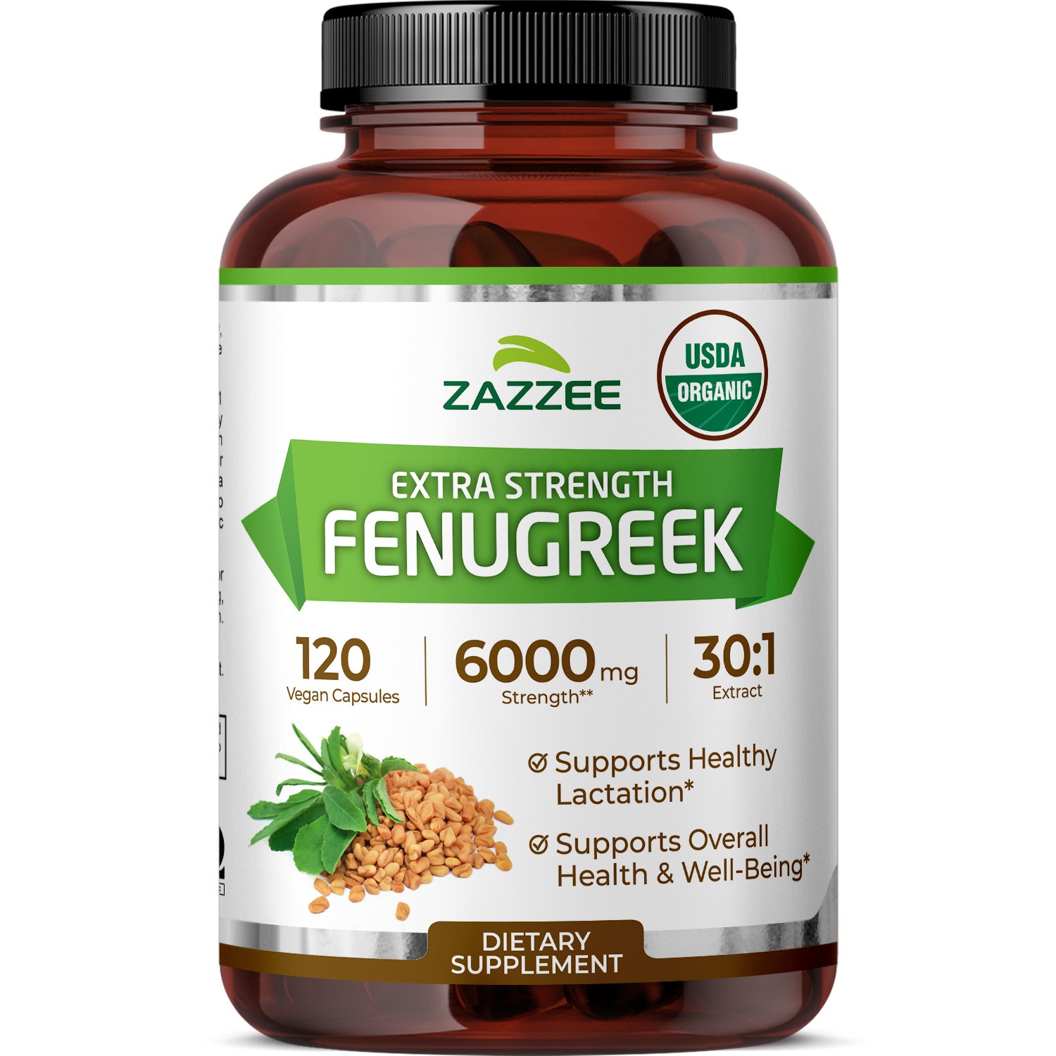 Zazzee USDA Organic Fenugreek 30:1 Extract, 6000 mg Strength, 120 Vegan Capsules